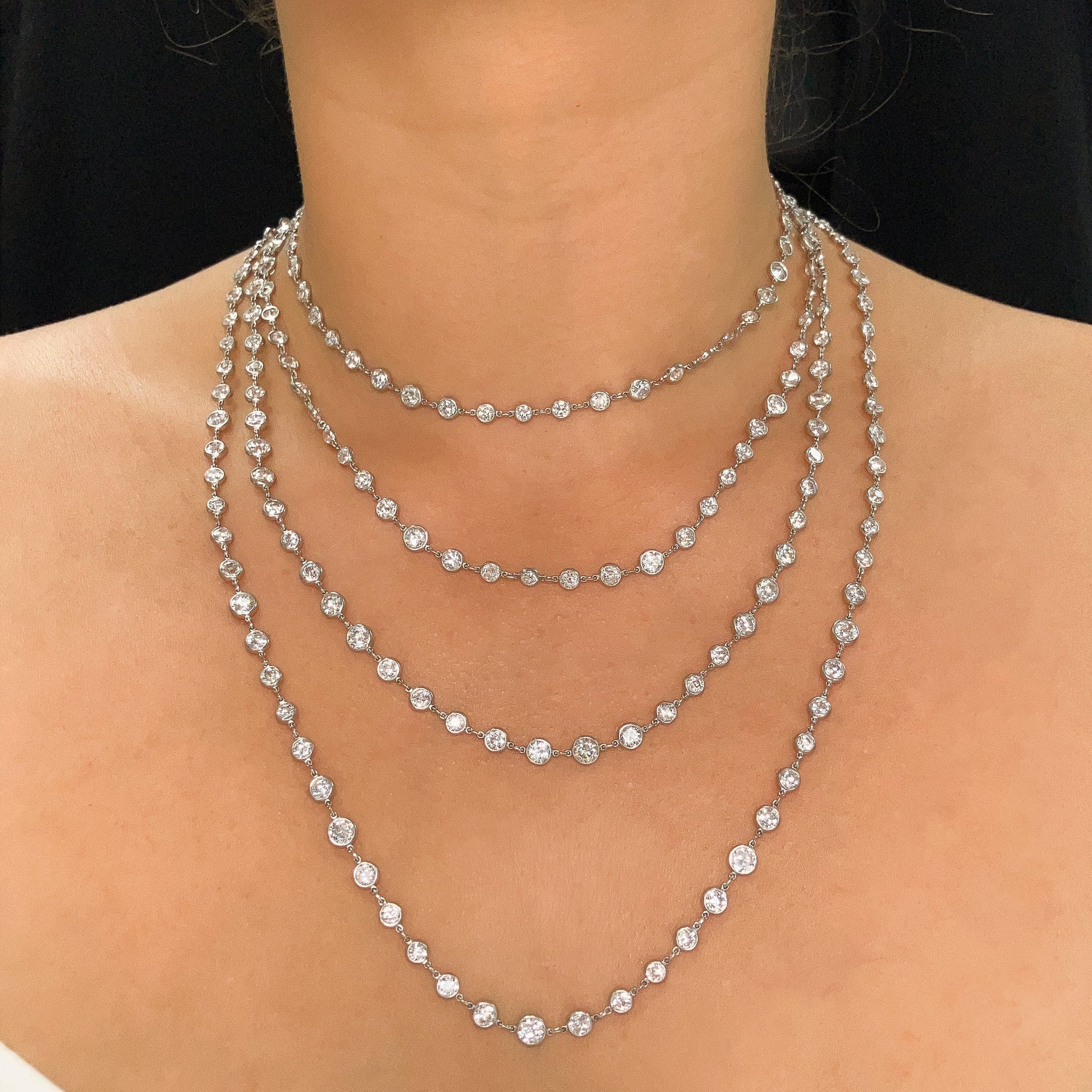 43.06cts Old European Cut Diamond Bezel 70" Chain, Platinum - Forever Rox