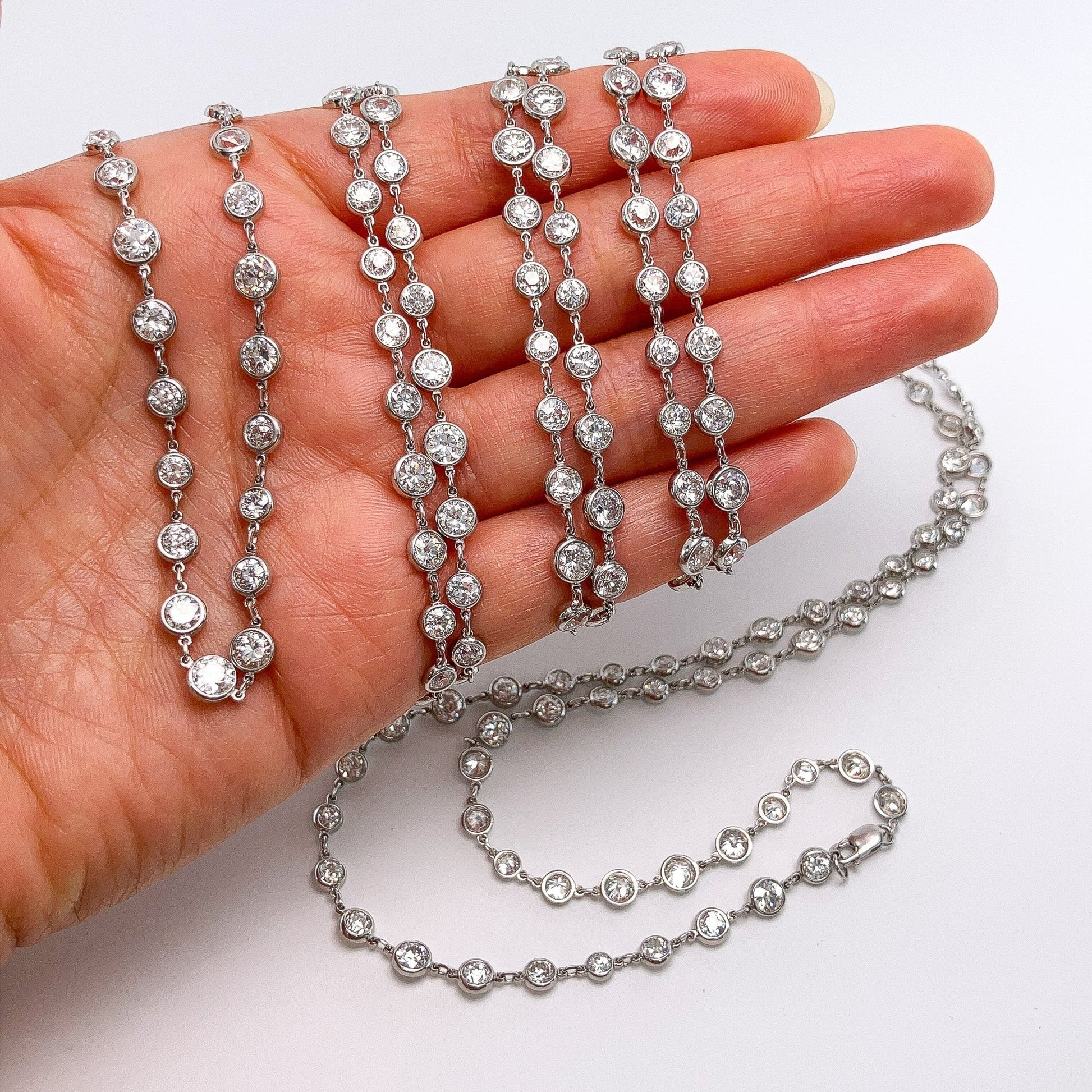 43.06cts Old European Cut Diamond Bezel 70" Chain, Platinum - Forever Rox