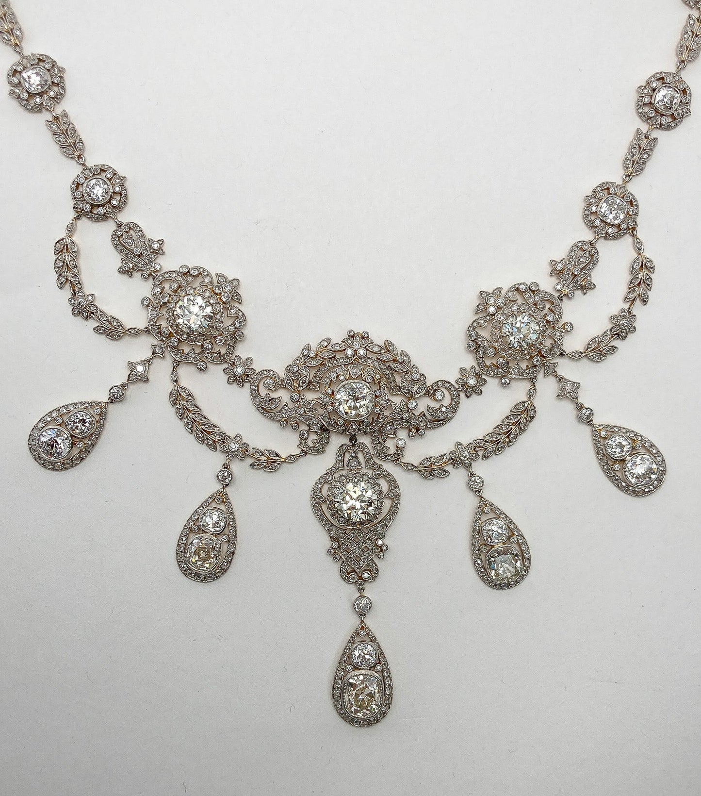 46.30cts Edwardian Diamond Necklace, Platinum & 18k - Forever Rox