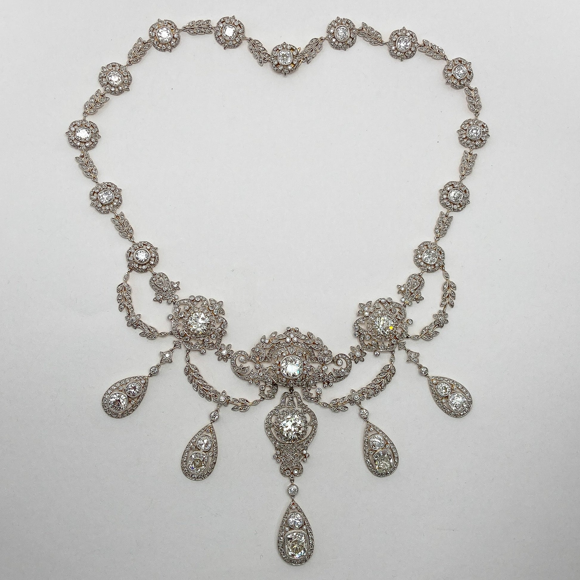 46.30cts Edwardian Diamond Necklace, Platinum & 18k - Forever Rox