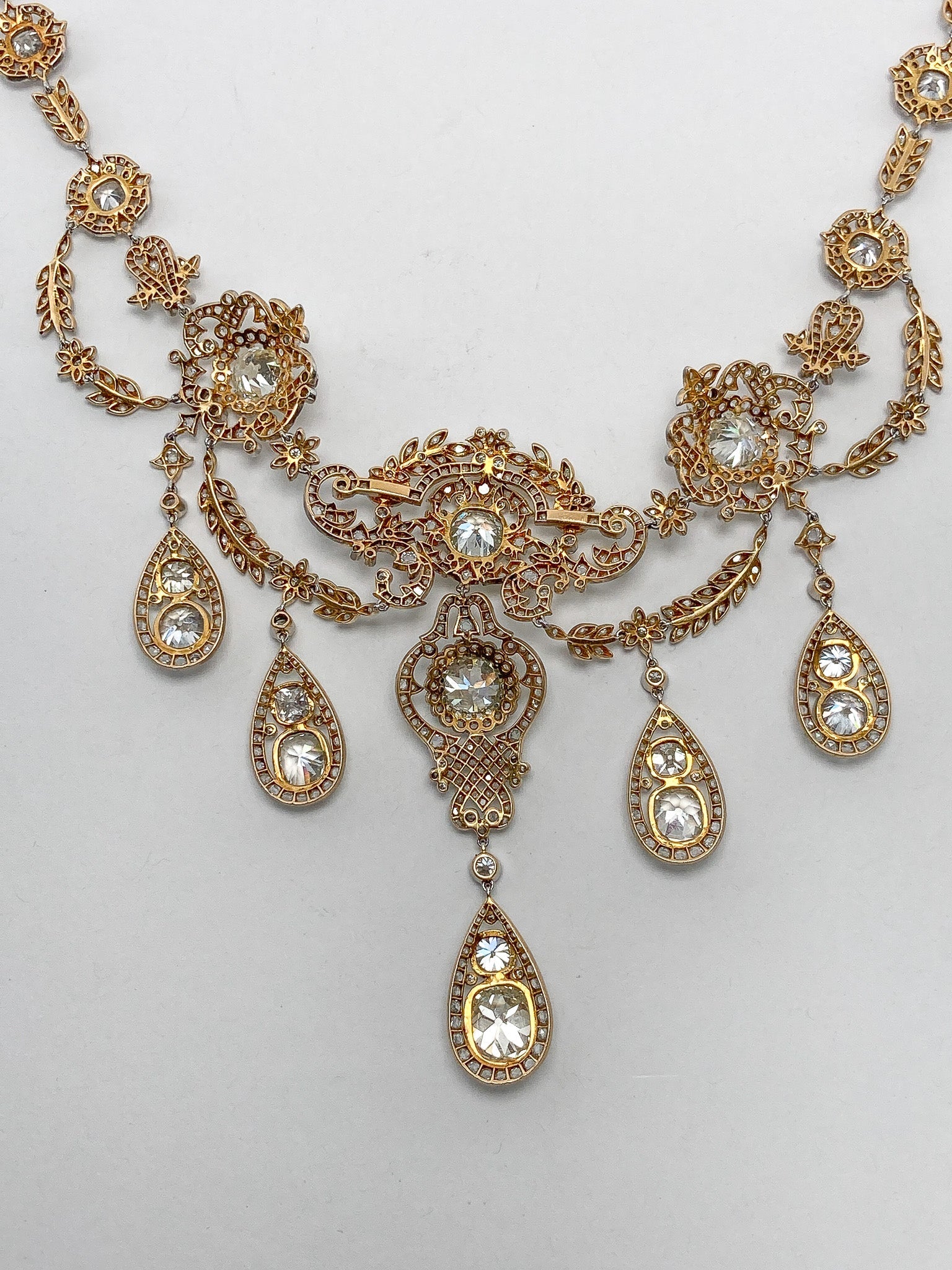 46.30cts Edwardian Diamond Necklace, Platinum & 18k - Forever Rox