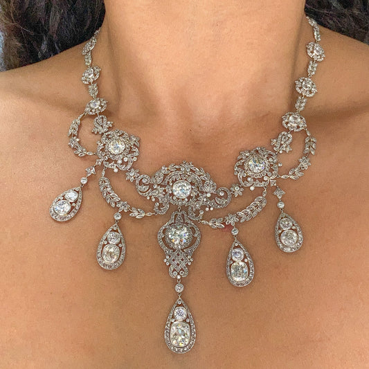 46.30cts Edwardian Diamond Necklace, Platinum & 18k - Forever Rox