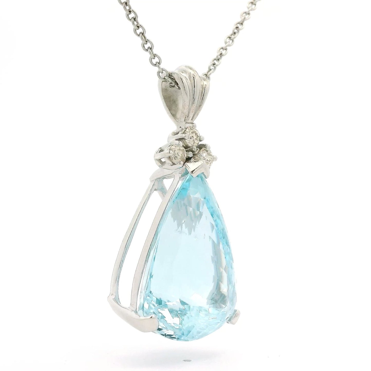46.45ct Pear Cut Aquamarine & Diamond Pendant - Forever Rox Fine Jewelry