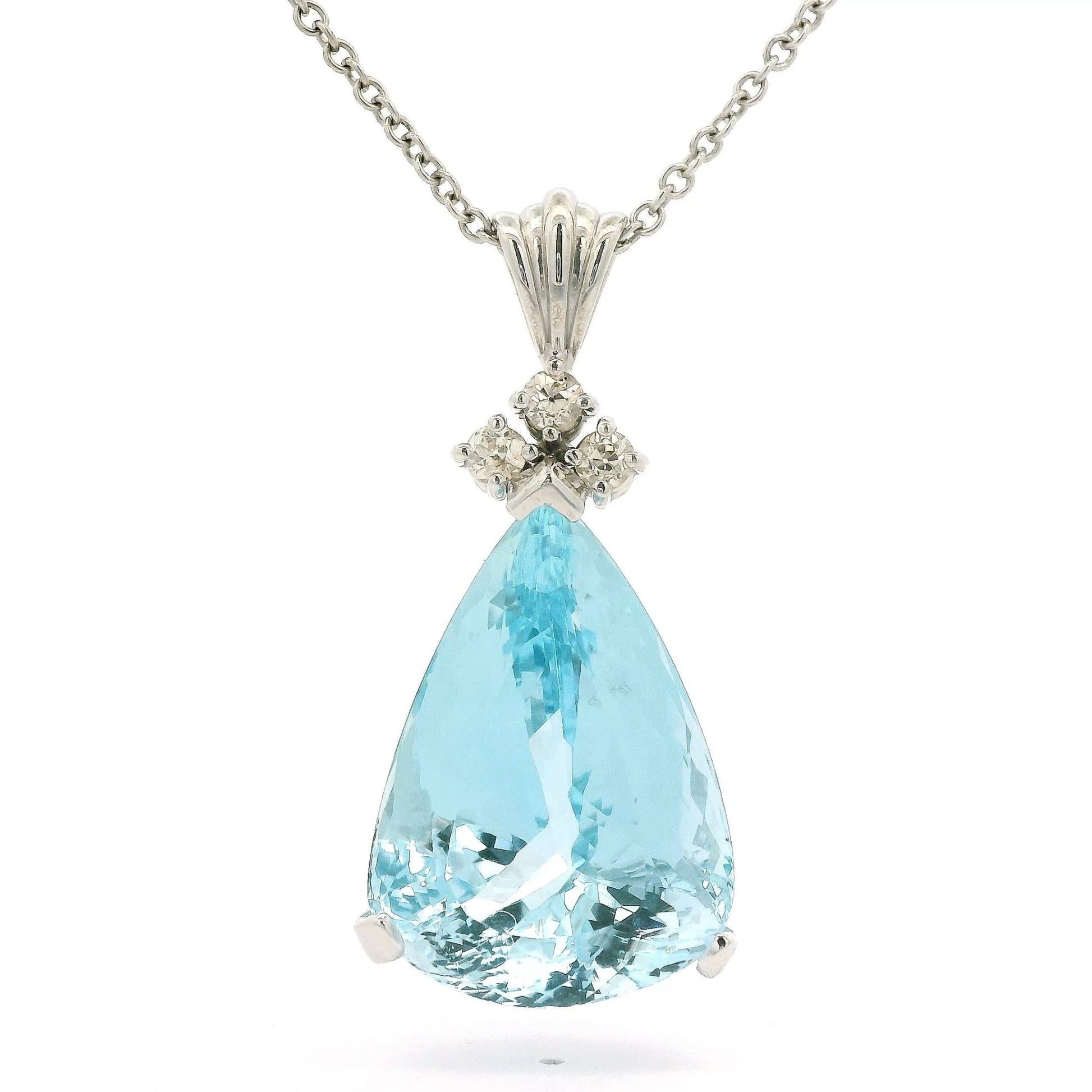 46.45ct Pear Cut Aquamarine & Diamond Pendant - Forever Rox Fine Jewelry