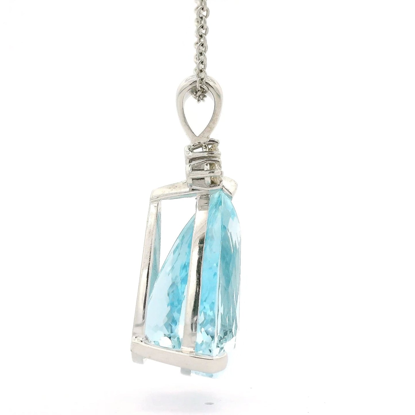 46.45ct Pear Cut Aquamarine & Diamond Pendant - Forever Rox Fine Jewelry