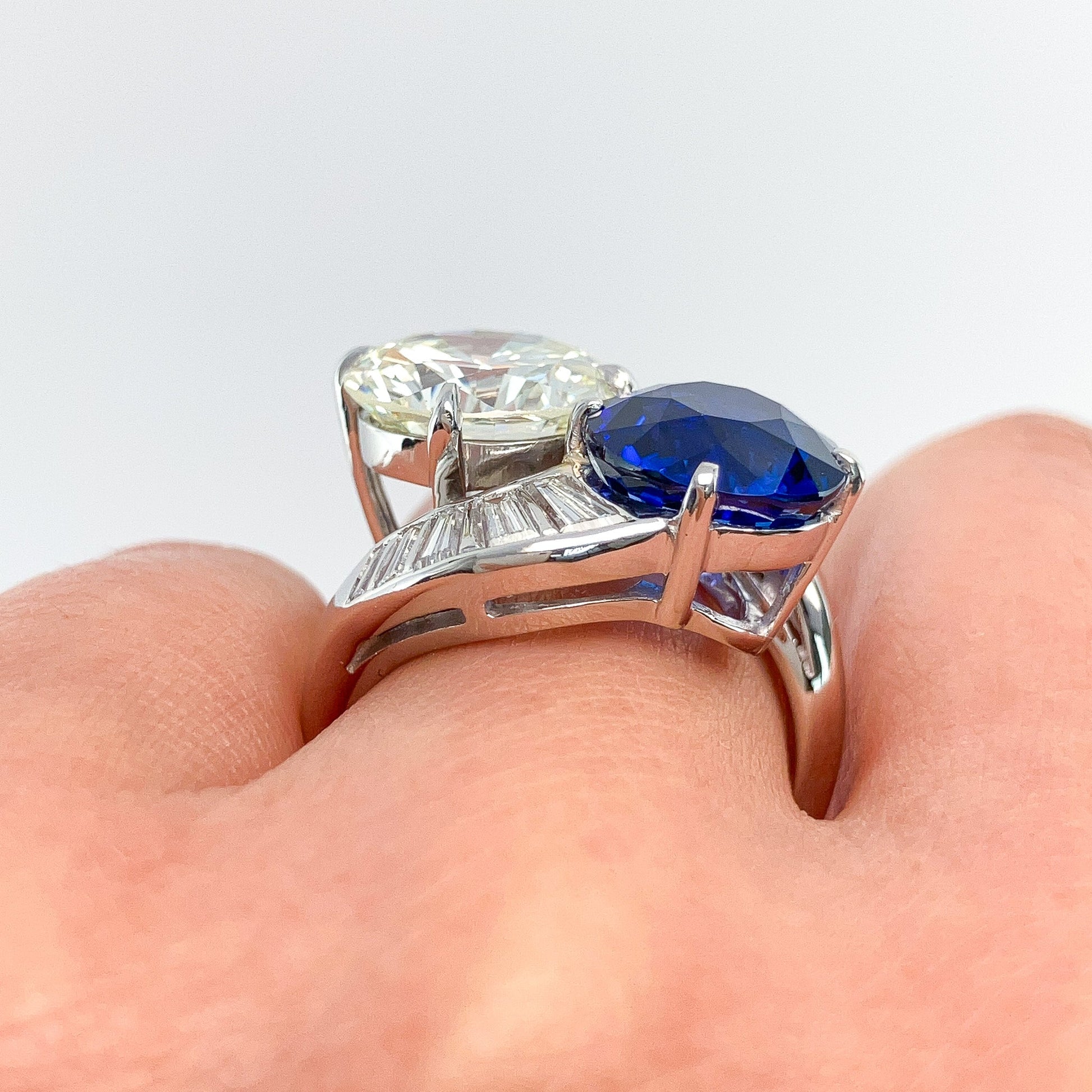 4.65ct Diamond + 4.92ct Sapphire Bypass Ring, Platinum - Forever Rox