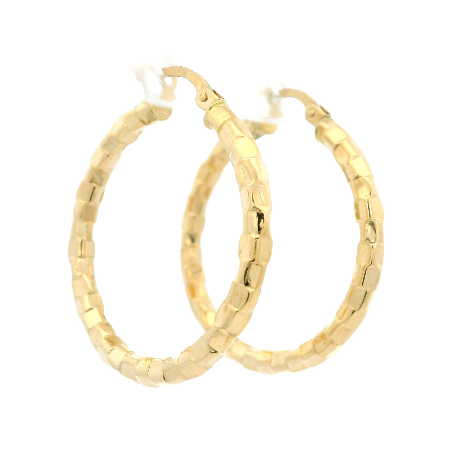 Square Pattern Gold Hoops