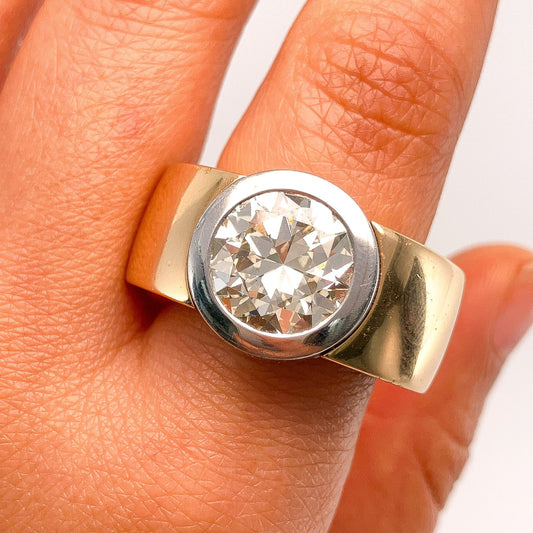 4.80ct Round Diamond Bezel Ring by Schubart, 18k & Platinum º - Forever Rox