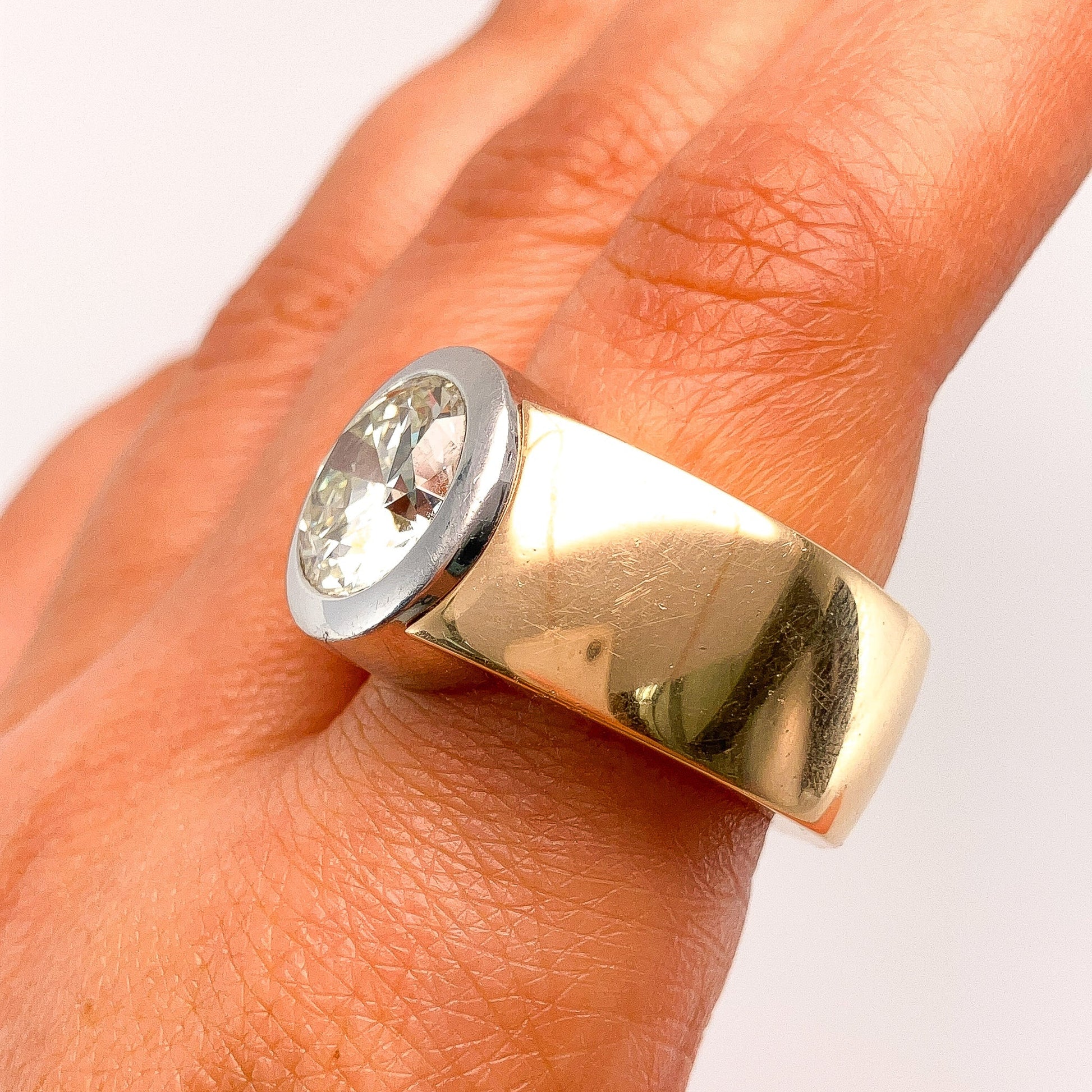 4.80ct Round Diamond Bezel Ring by Schubart, 18k & Platinum º - Forever Rox