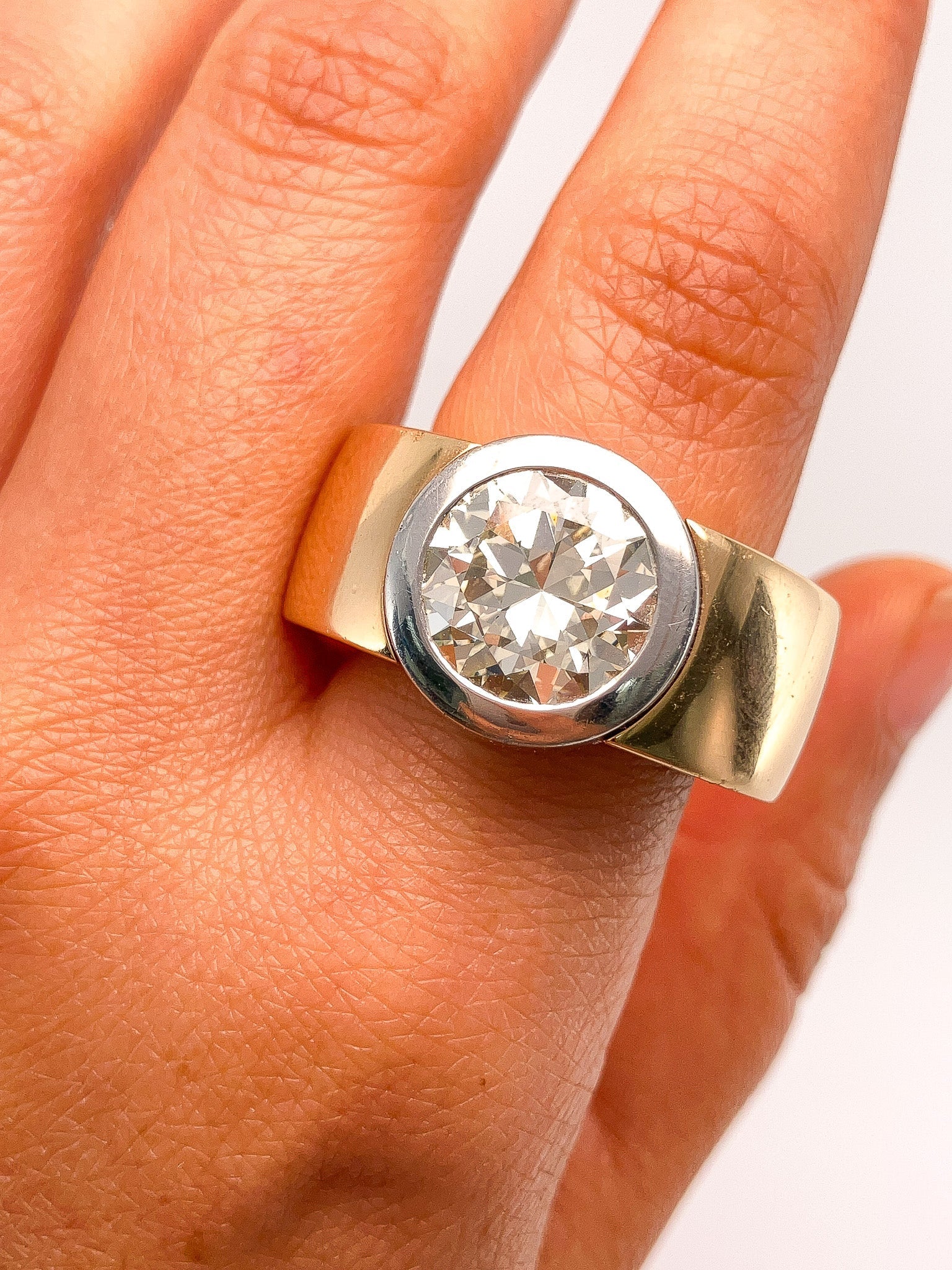 4.80ct Round Diamond Bezel Ring by Schubart, 18k & Platinum º - Forever Rox
