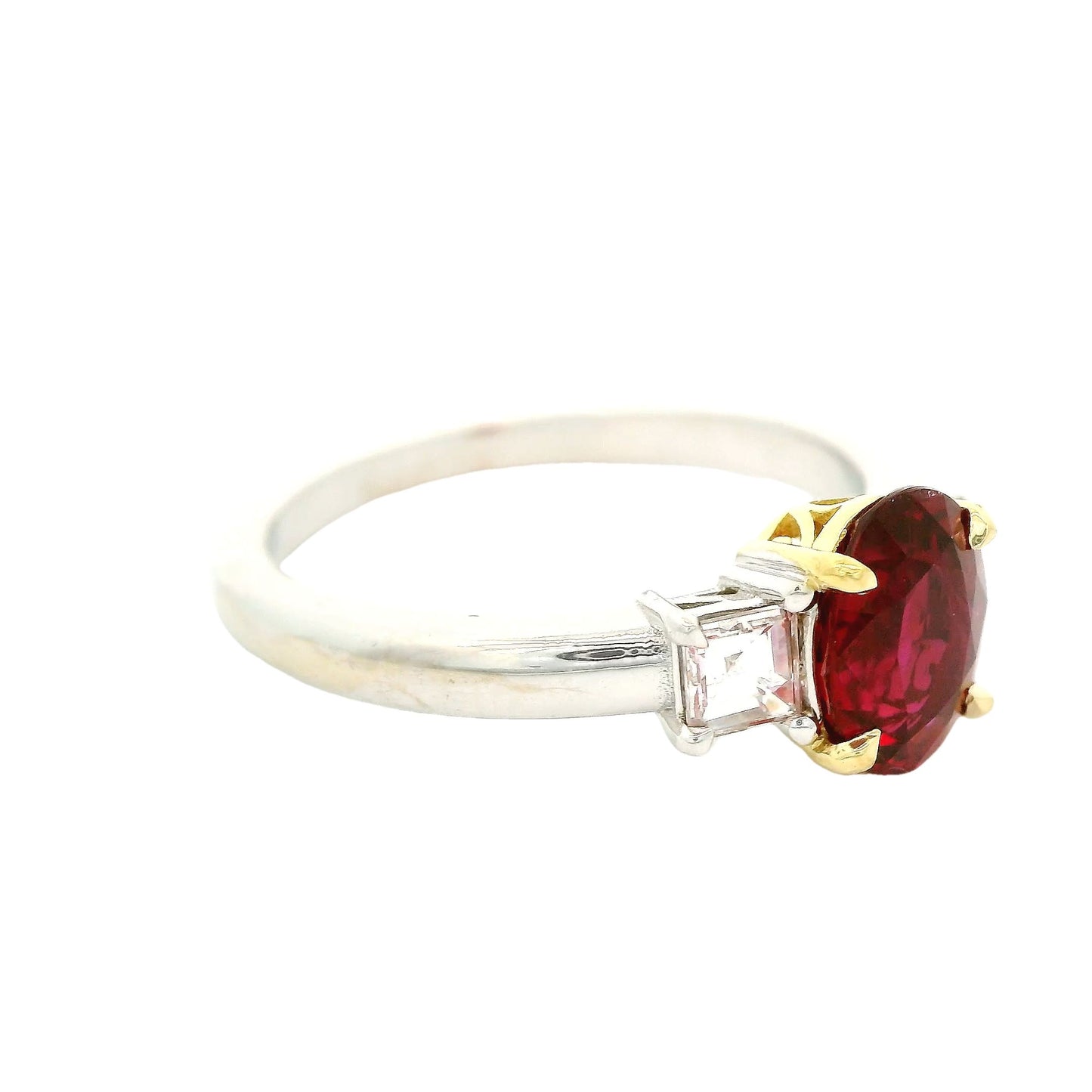 Burma Ruby & Square Emerald Cut Diamond Ring