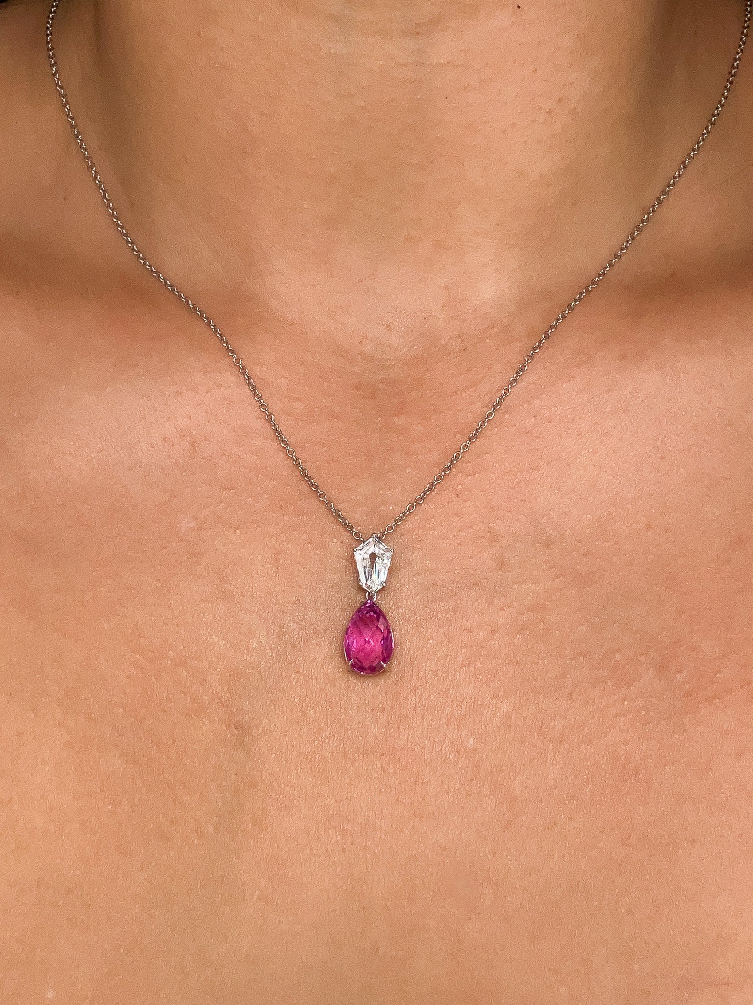 5.05ct AGL Certified Pink Sapphire Briolette & Fancy Cut Diamond Pendant, Platinum & 18k - Forever Rox