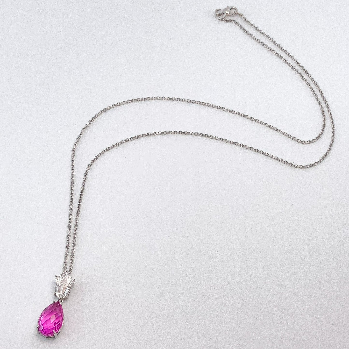 5.05ct AGL Certified Pink Sapphire Briolette & Fancy Cut Diamond Pendant, Platinum & 18k - Forever Rox