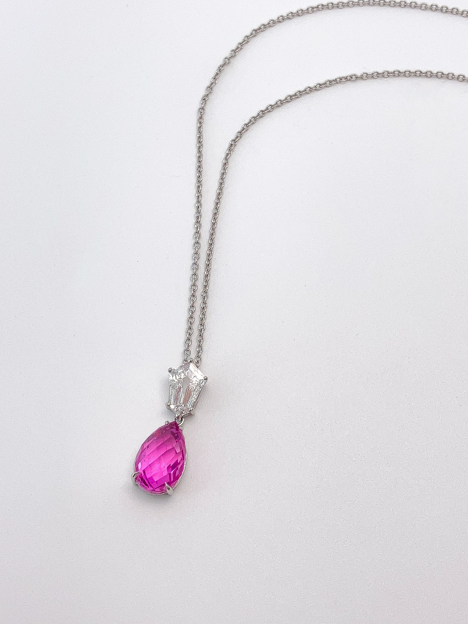 5.05ct AGL Certified Pink Sapphire Briolette & Fancy Cut Diamond Pendant, Platinum & 18k - Forever Rox