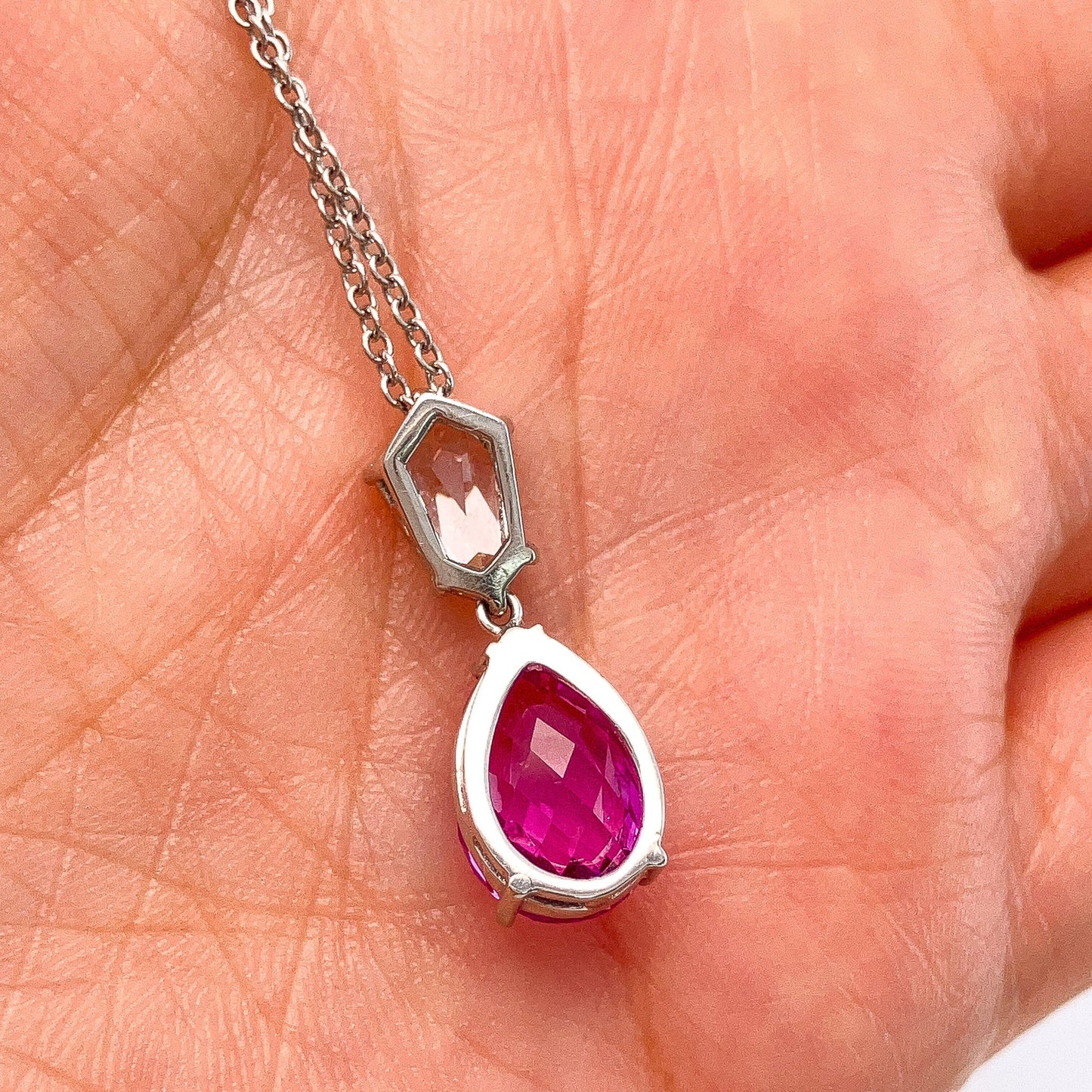 5.05ct AGL Certified Pink Sapphire Briolette & Fancy Cut Diamond Pendant, Platinum & 18k - Forever Rox