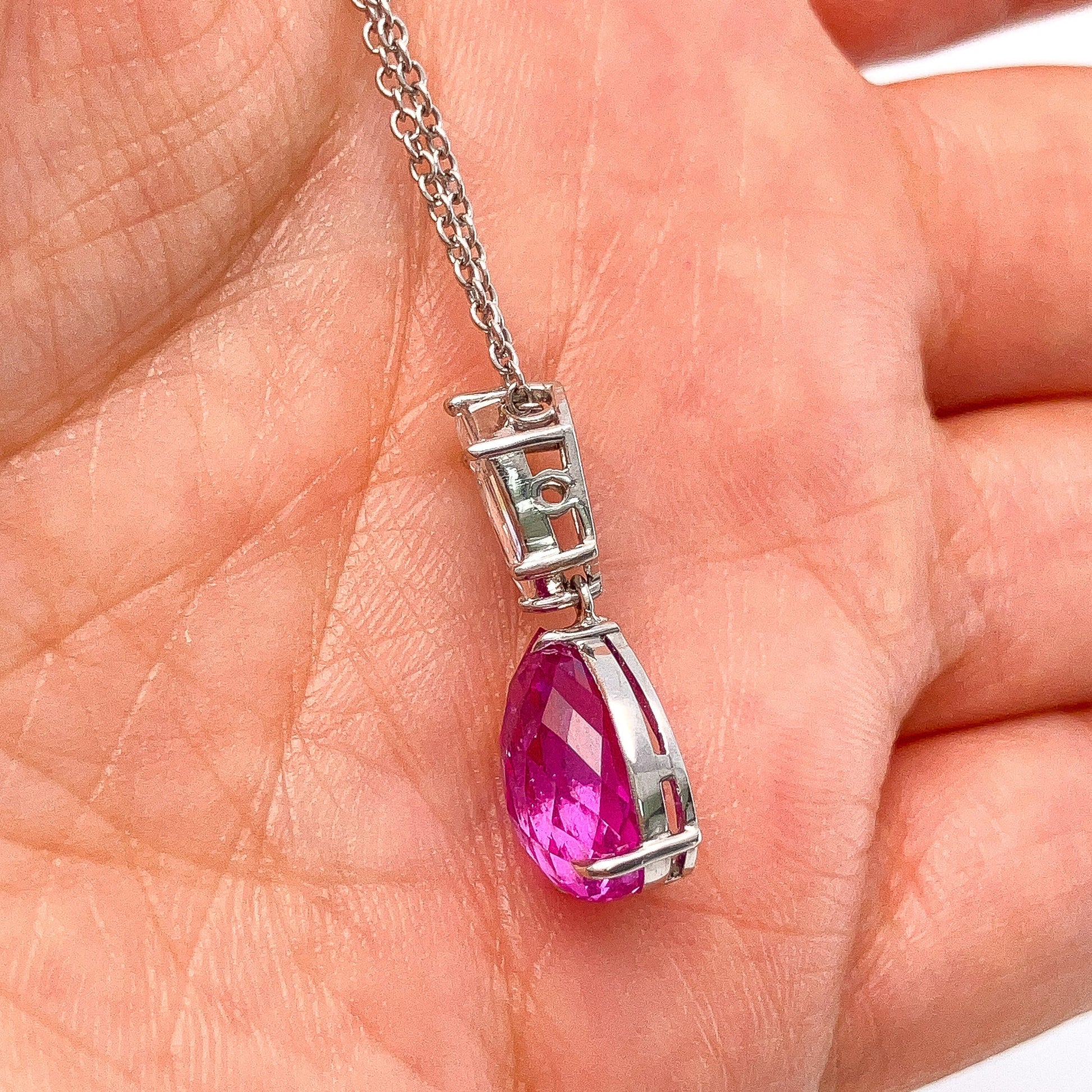 5.05ct AGL Certified Pink Sapphire Briolette & Fancy Cut Diamond Pendant, Platinum & 18k - Forever Rox