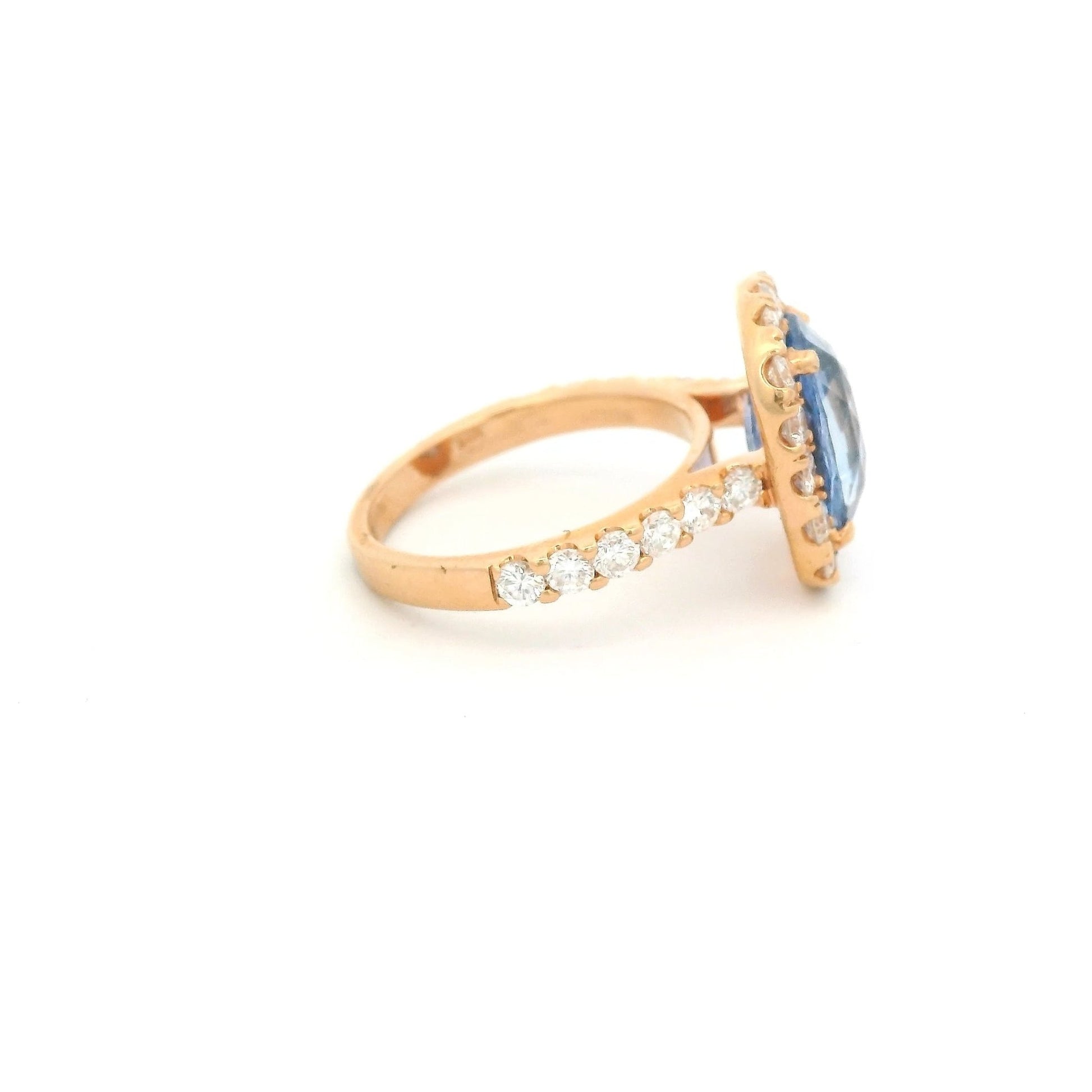 5.12ct Oval Cut Ceylon Sapphire Ring With Diamond Halo & Diamonds Down Shank - Forever Rox Fine Jewelry