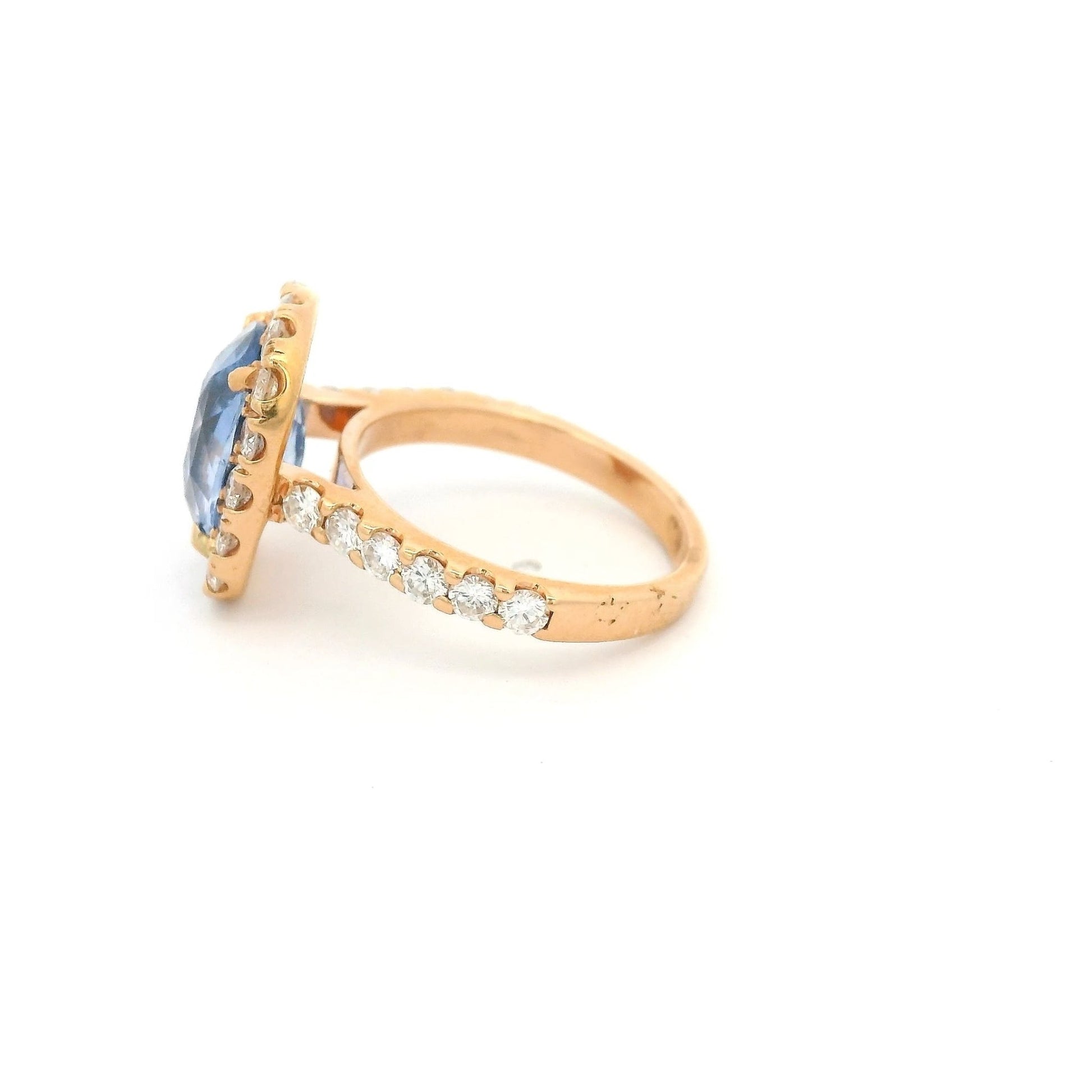 5.12ct Oval Cut Ceylon Sapphire Ring With Diamond Halo & Diamonds Down Shank - Forever Rox Fine Jewelry