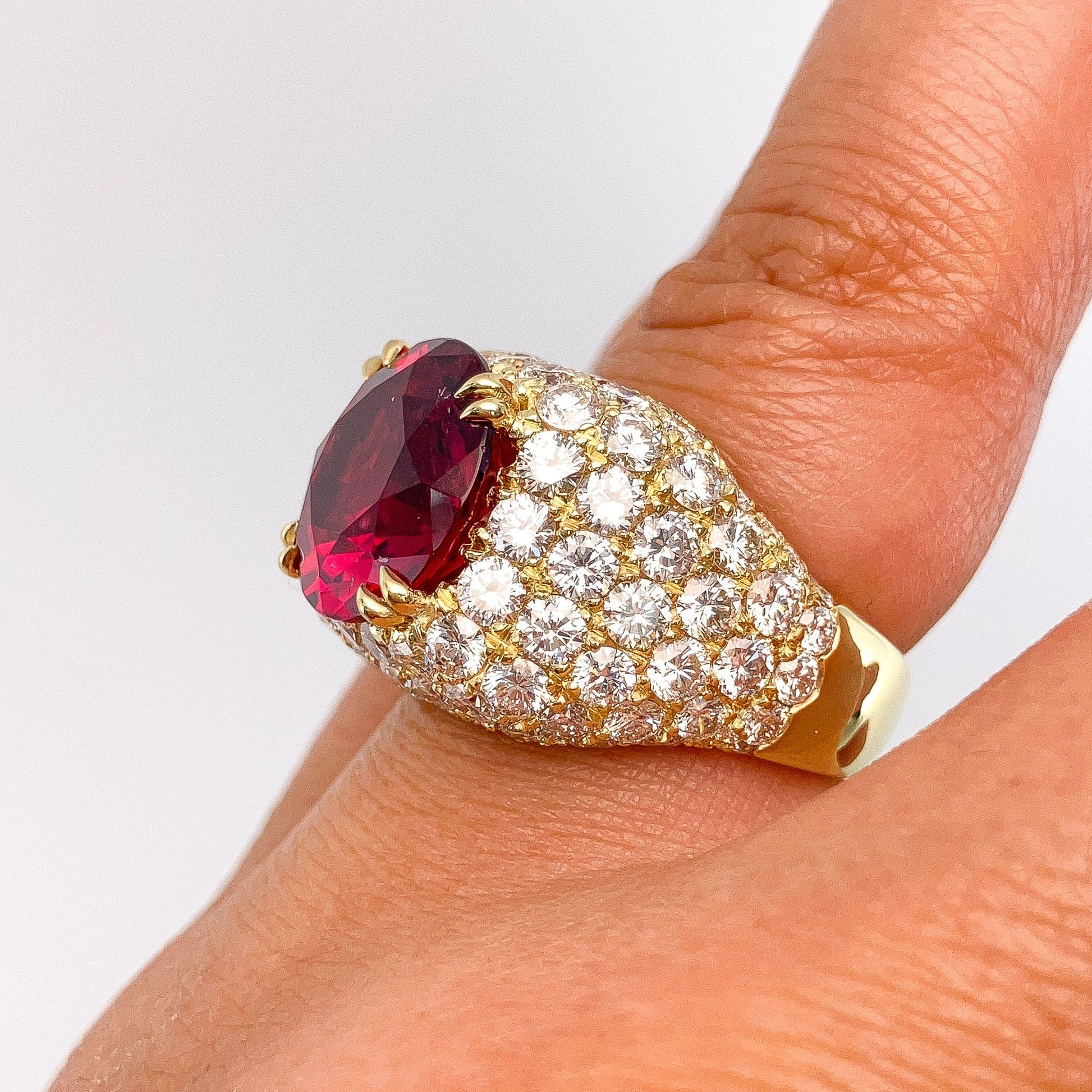 5.12ct Red Tourmaline & Pave Diamond Ring, 18k - Forever Rox