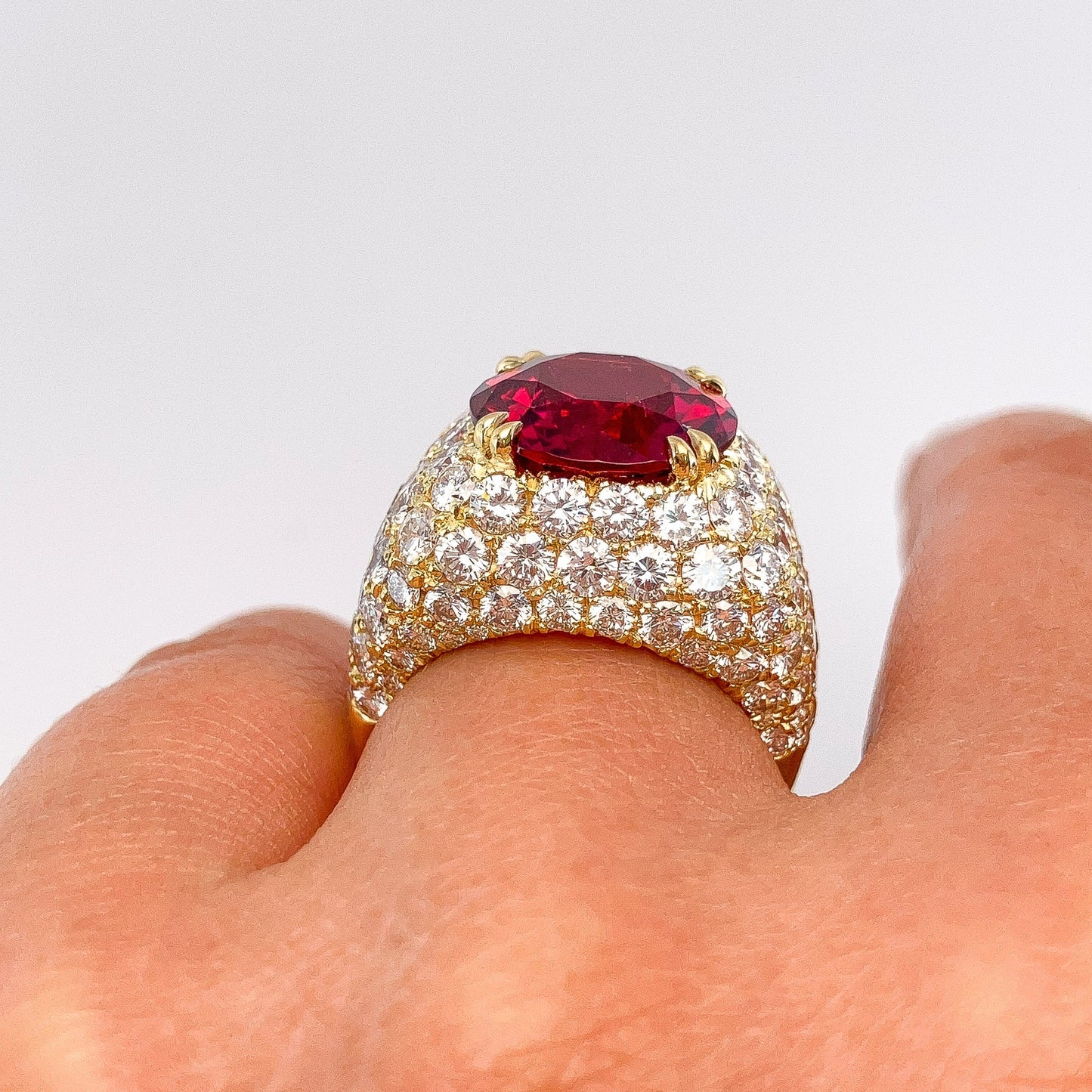 5.12ct Red Tourmaline & Pave Diamond Ring, 18k - Forever Rox