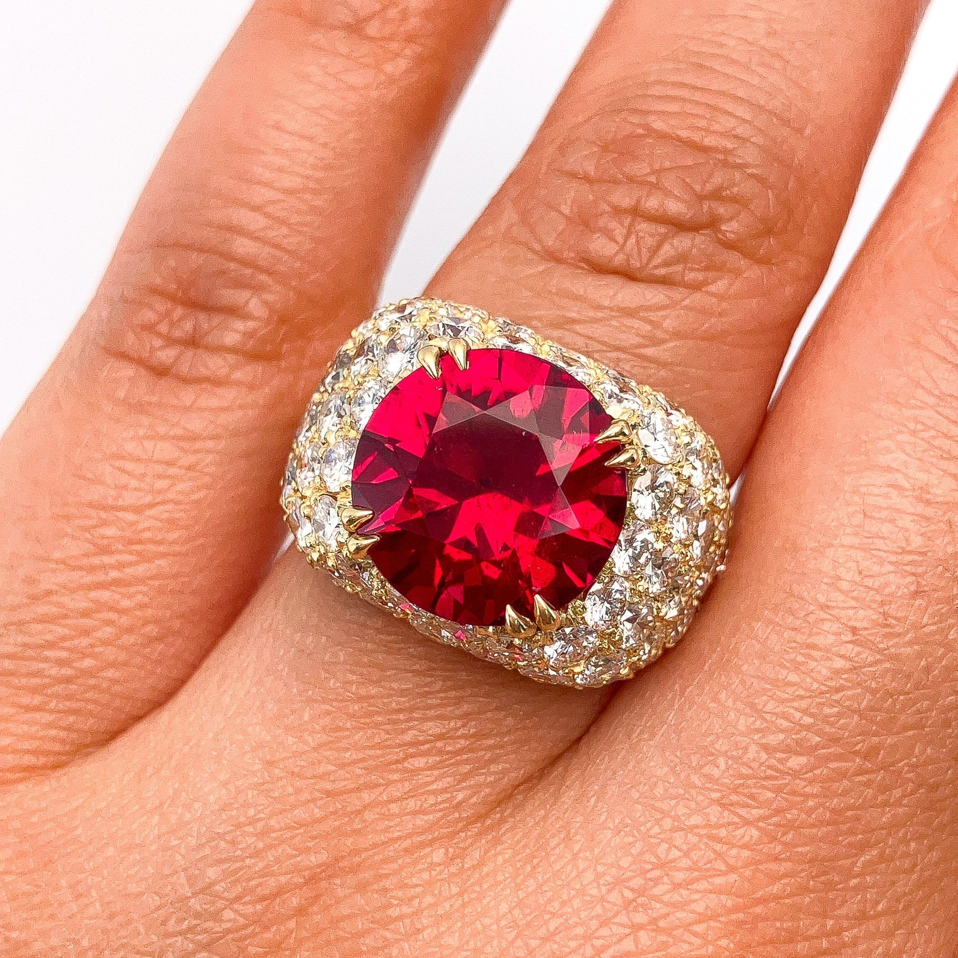 5.12ct Red Tourmaline & Pave Diamond Ring, 18k - Forever Rox