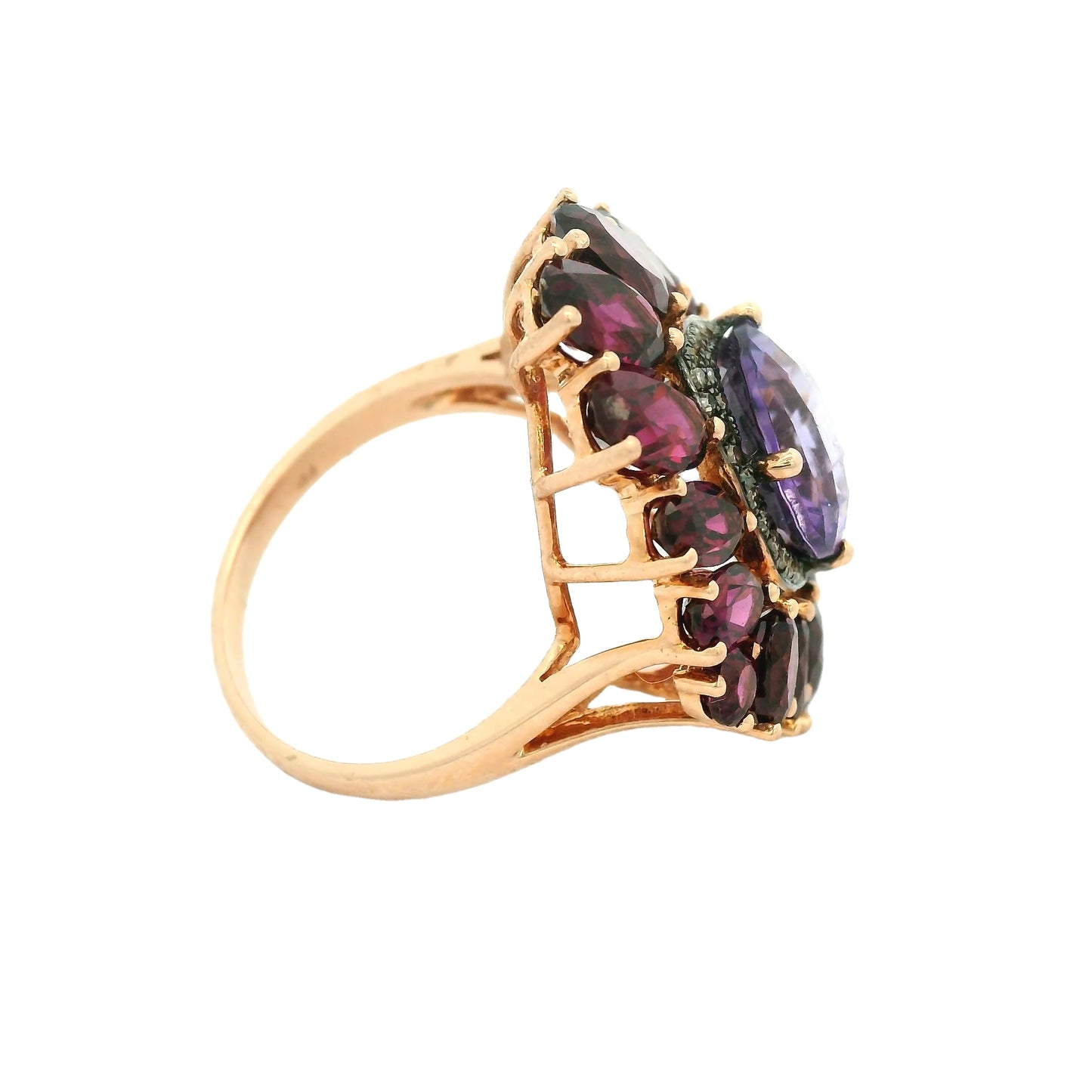 Amethyst, Rhodolite Garnet & Chocolate Diamond Ring