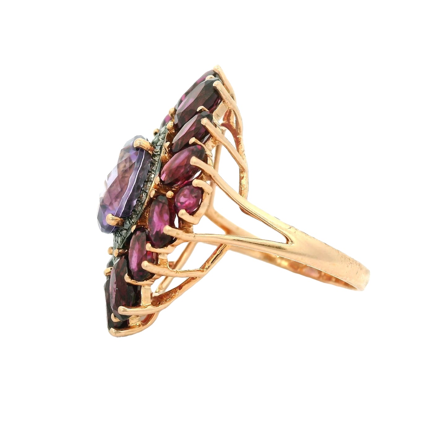 Amethyst, Rhodolite Garnet & Chocolate Diamond Ring