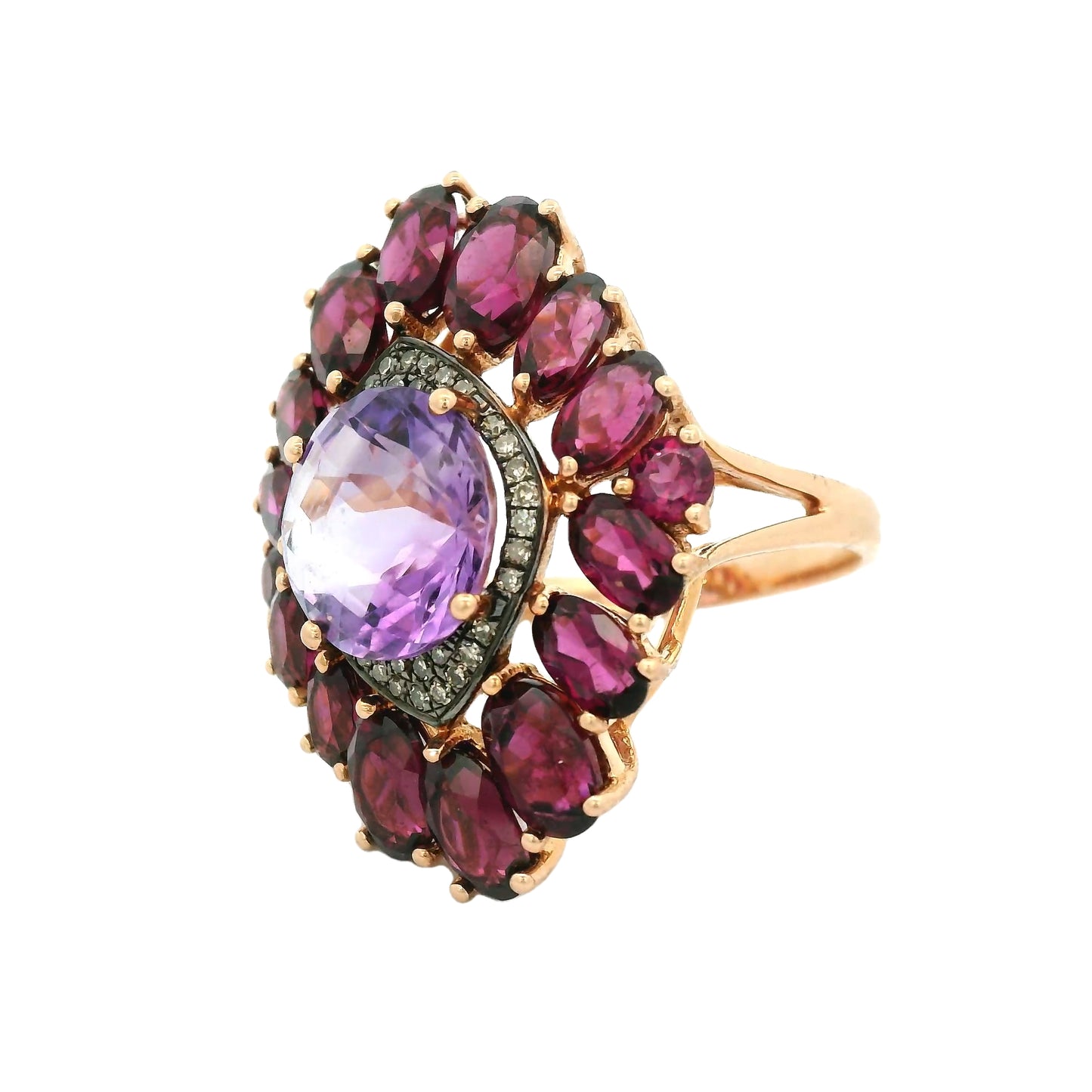 Amethyst, Rhodolite Garnet & Chocolate Diamond Ring