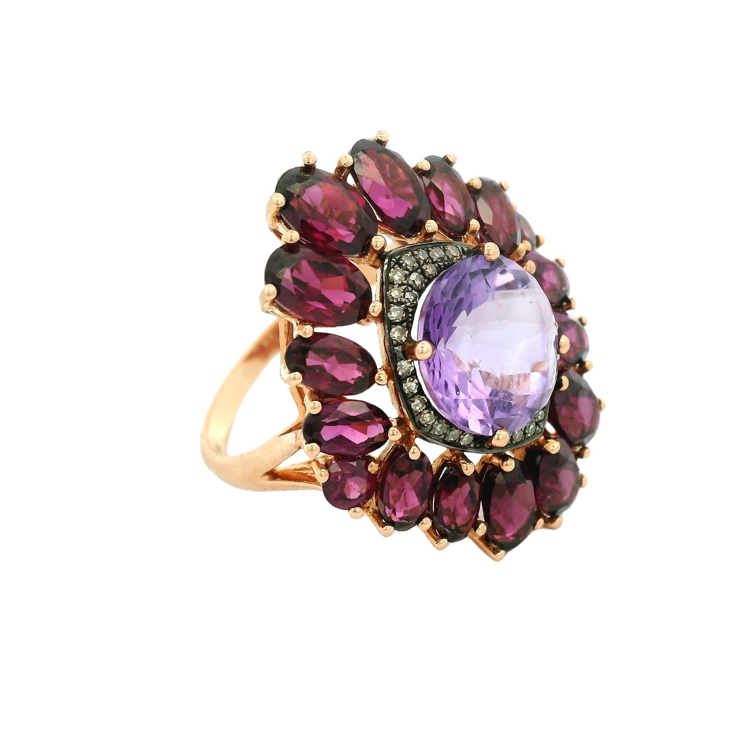 Amethyst, Rhodolite Garnet & Chocolate Diamond Ring