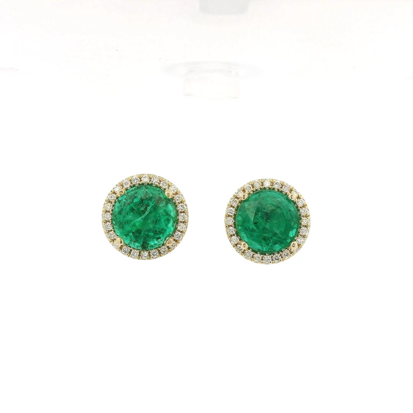 5.29ctw Round Cut Emerald & Diamond Halo Studs - Forever Rox Fine Jewelry