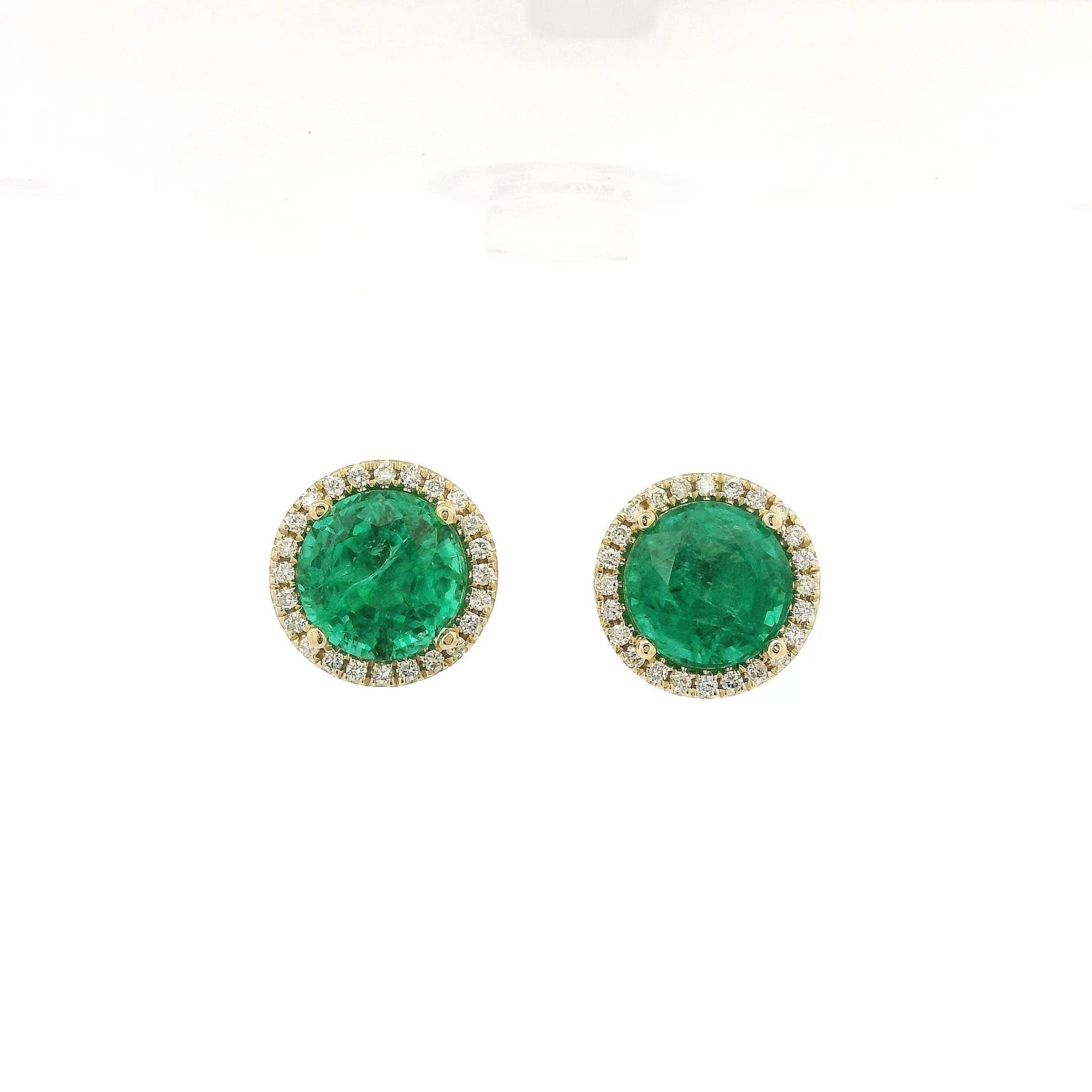 5.29ctw Round Cut Emerald & Diamond Halo Studs - Forever Rox Fine Jewelry