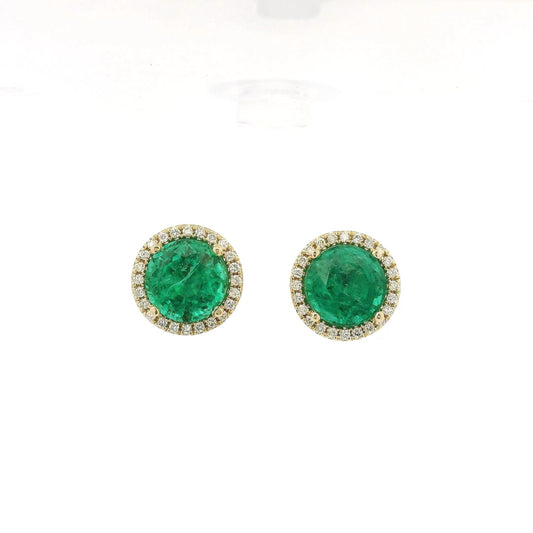 5.29ctw Round Cut Emerald & Diamond Halo Studs - Forever Rox Fine Jewelry