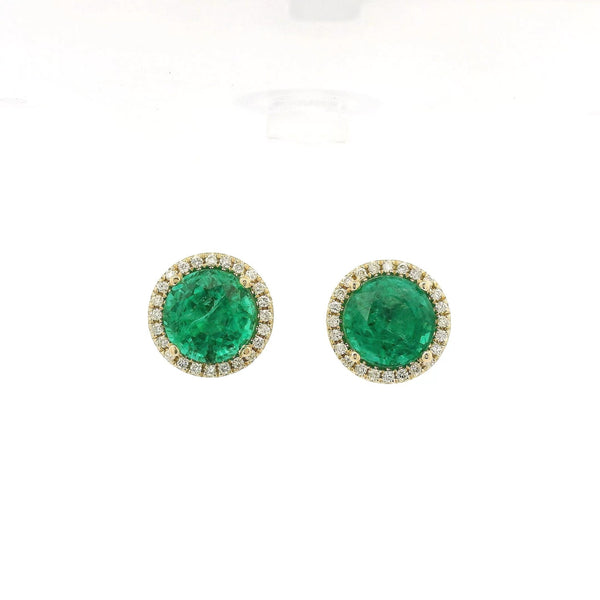 5.29ctw Round Cut Emerald & Diamond Halo Studs - Forever Rox Fine Jewelry