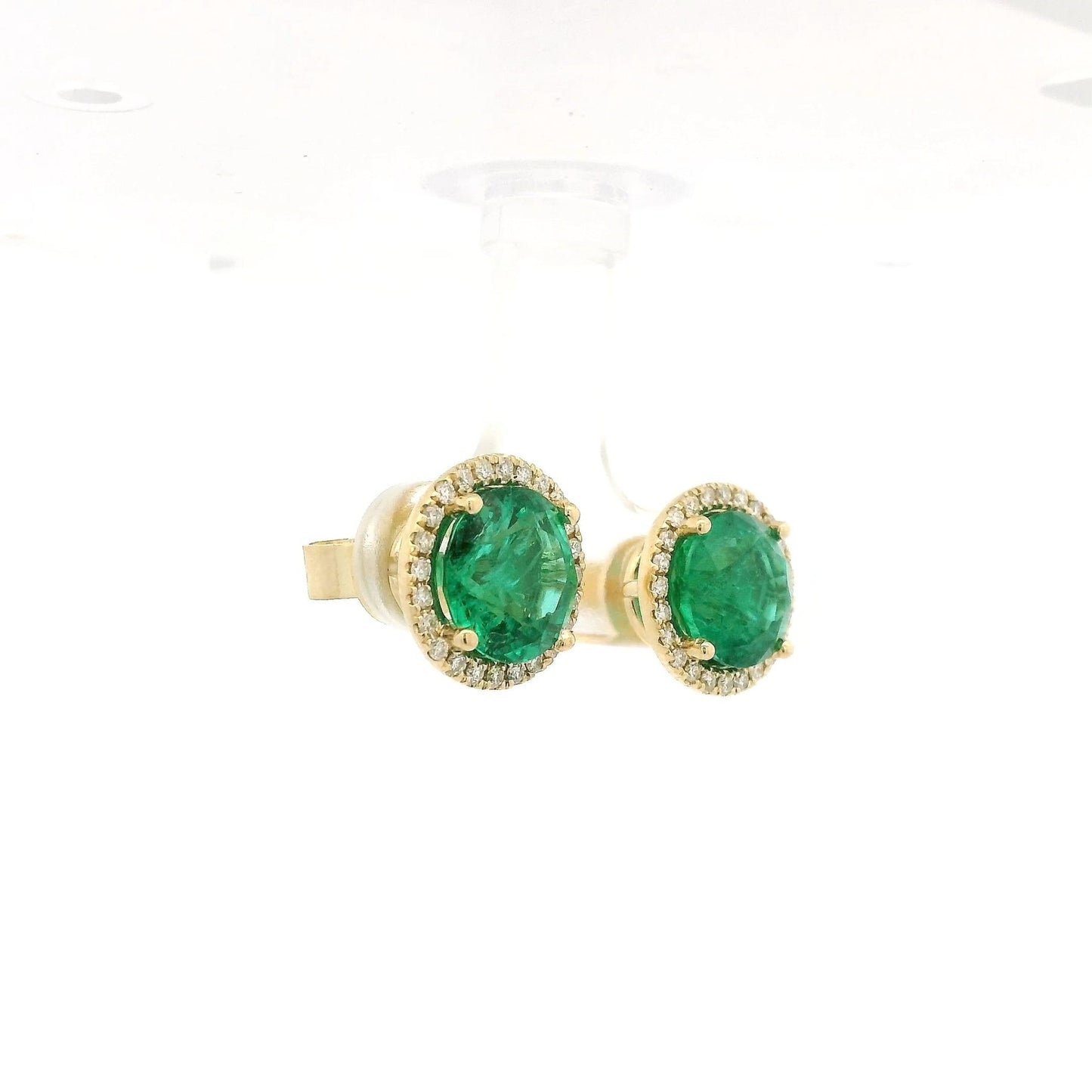5.29ctw Round Cut Emerald & Diamond Halo Studs - Forever Rox Fine Jewelry