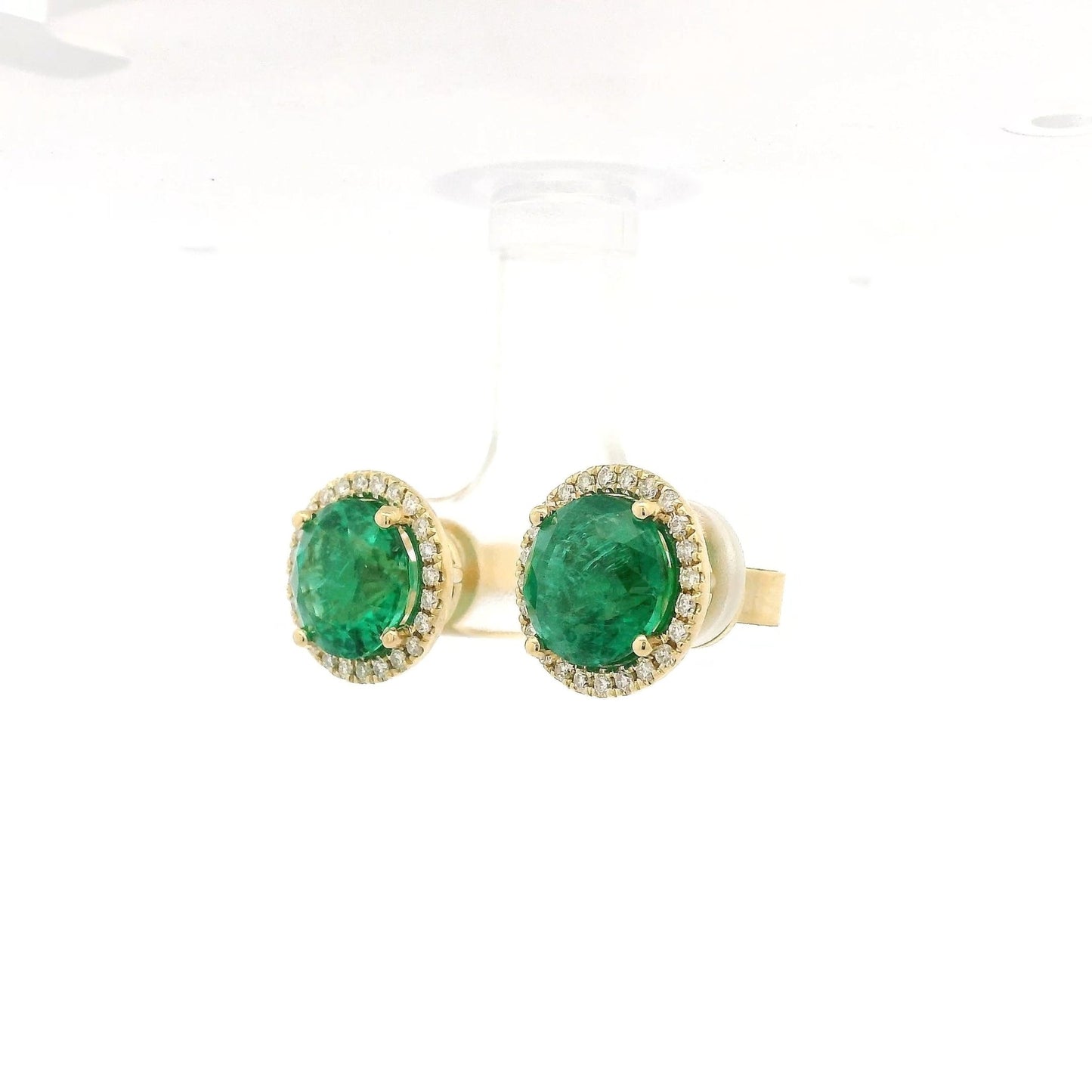 5.29ctw Round Cut Emerald & Diamond Halo Studs - Forever Rox Fine Jewelry