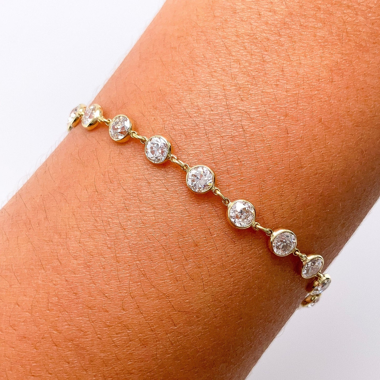 5.51cts Old European Cut Diamond Bezel Bracelet, 18k - Forever Rox