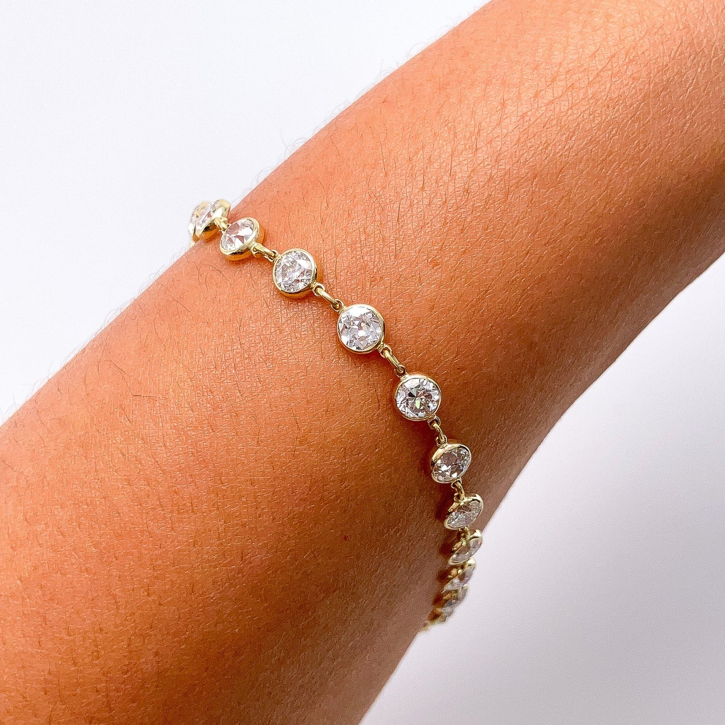 5.51cts Old European Cut Diamond Bezel Bracelet, 18k - Forever Rox