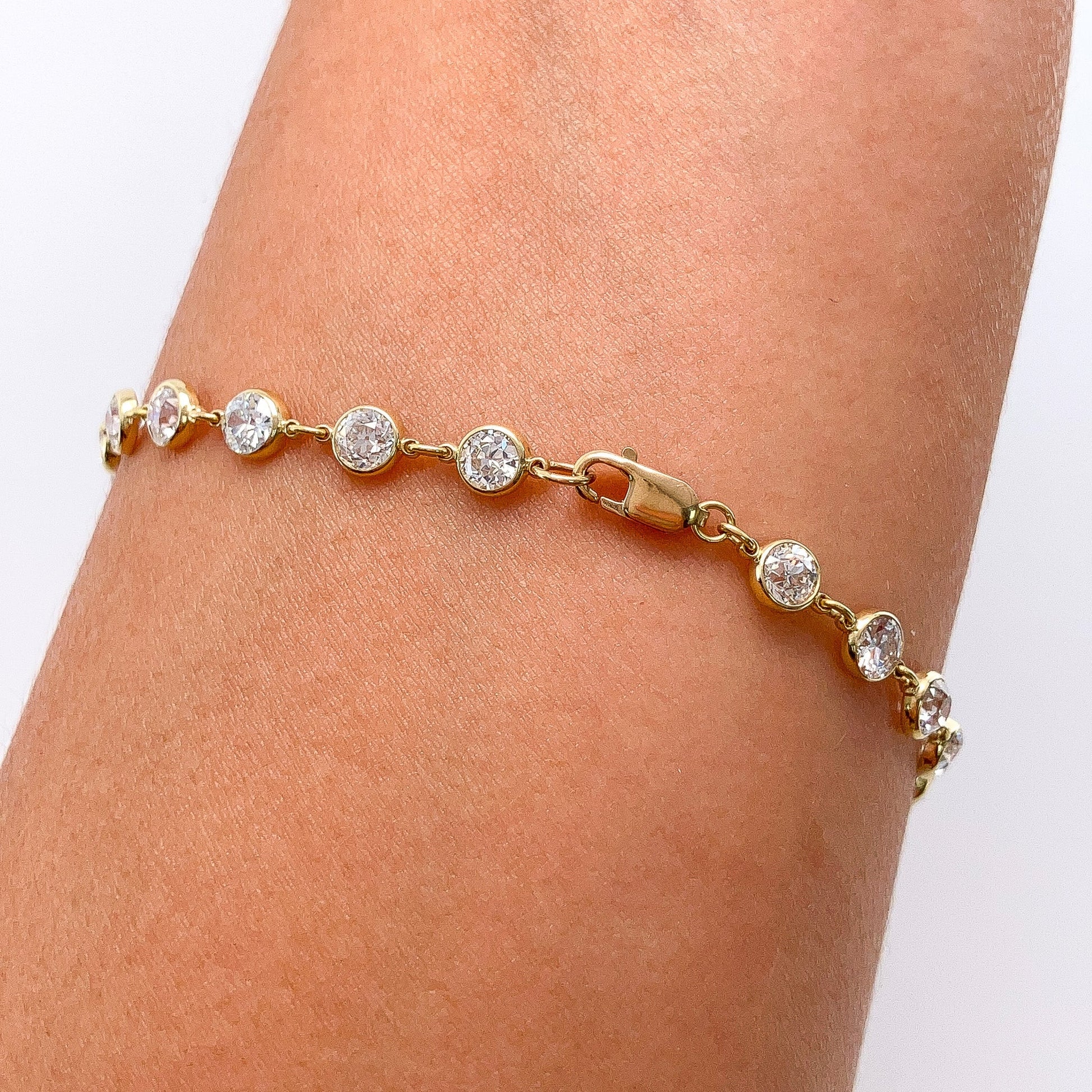 5.51cts Old European Cut Diamond Bezel Bracelet, 18k - Forever Rox