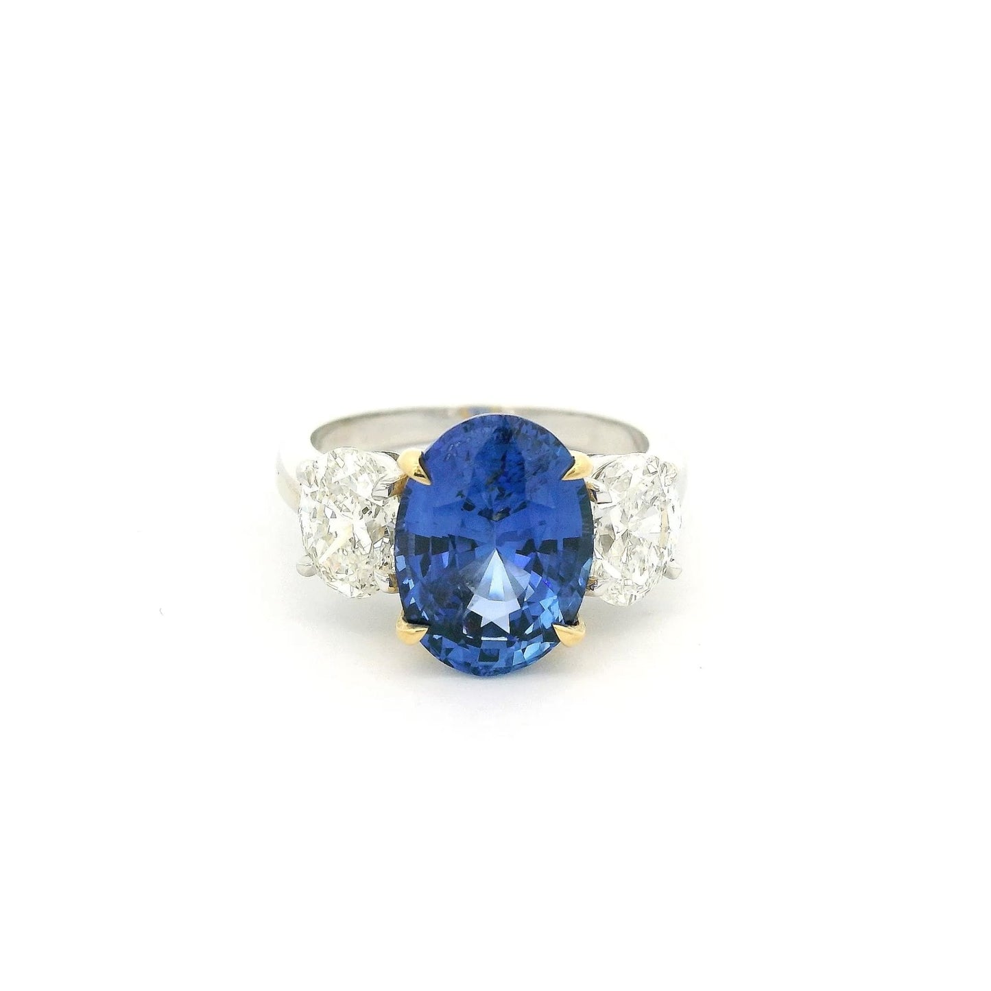 6.26ct GIA Certified Oval Ceylon Sapphire & Oval Diamond Ring - Forever Rox