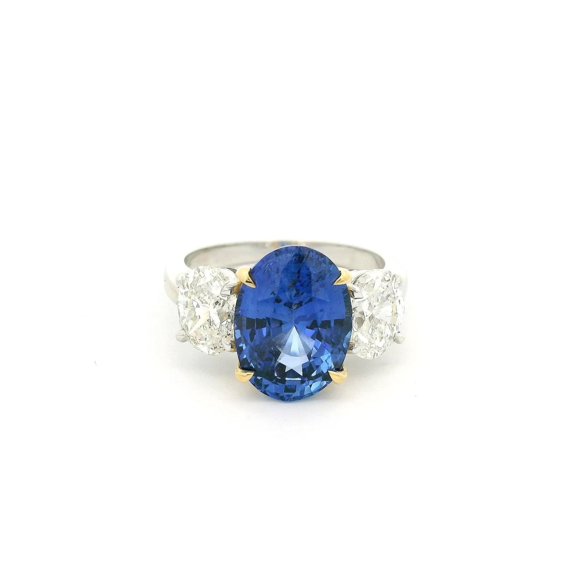 6.26ct GIA Certified Oval Ceylon Sapphire & Oval Diamond Ring - Forever Rox