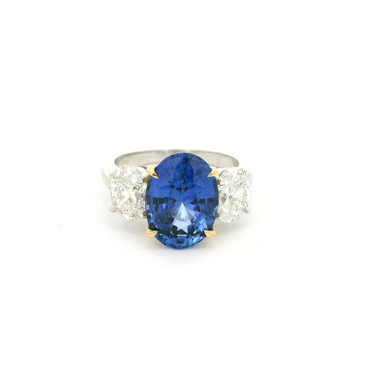 6.26ct GIA Certified Oval Ceylon Sapphire & Oval Diamond Ring - Forever Rox