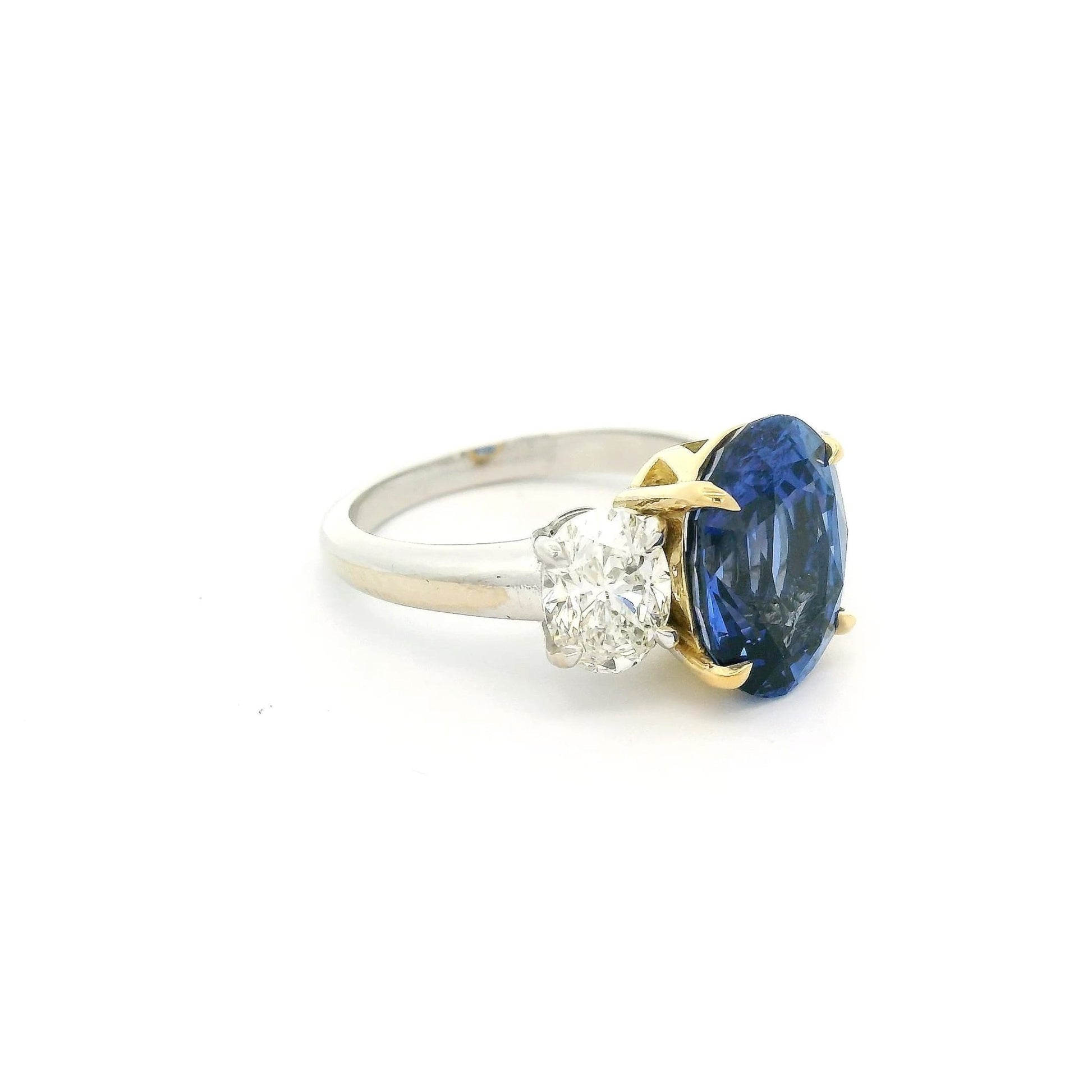 6.26ct GIA Certified Oval Ceylon Sapphire & Oval Diamond Ring - Forever Rox