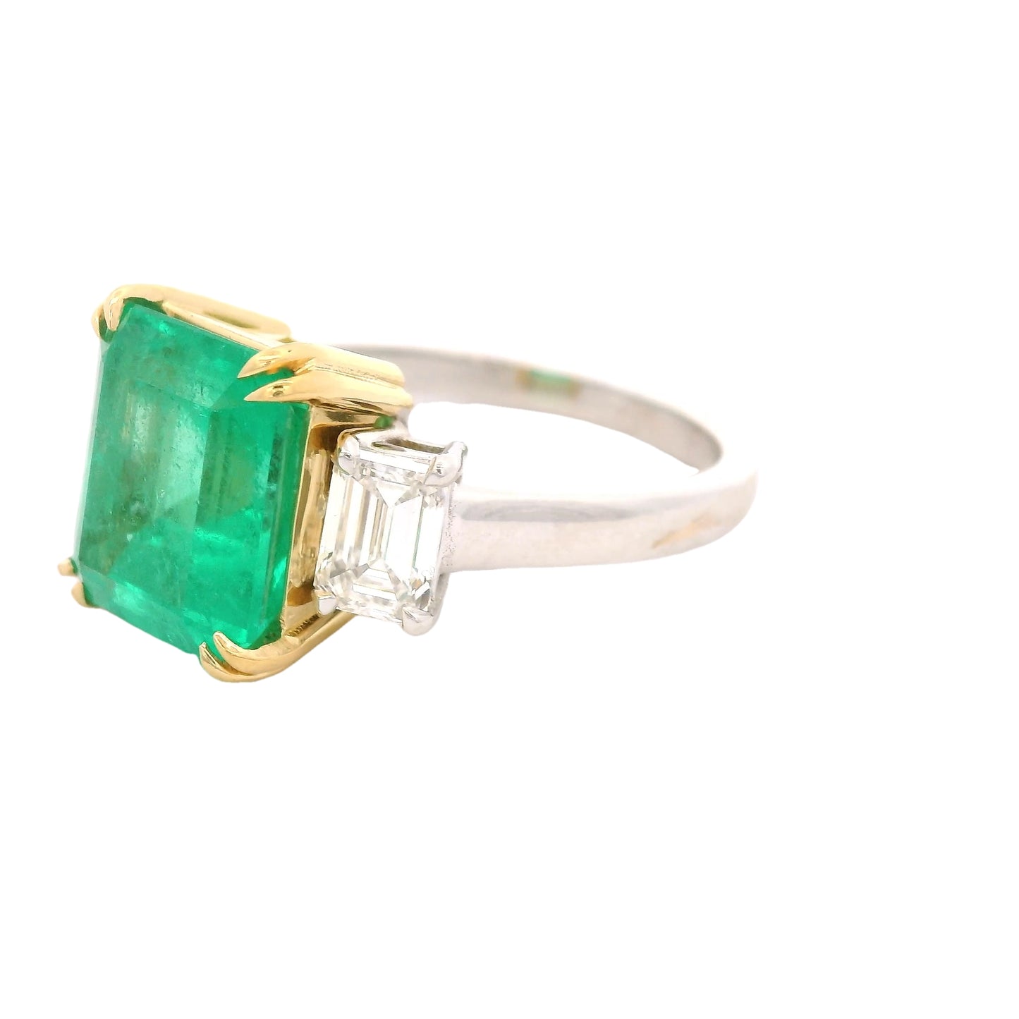 Columbian Emerald Cut Emerald & Emerald Cut Diamond Ring