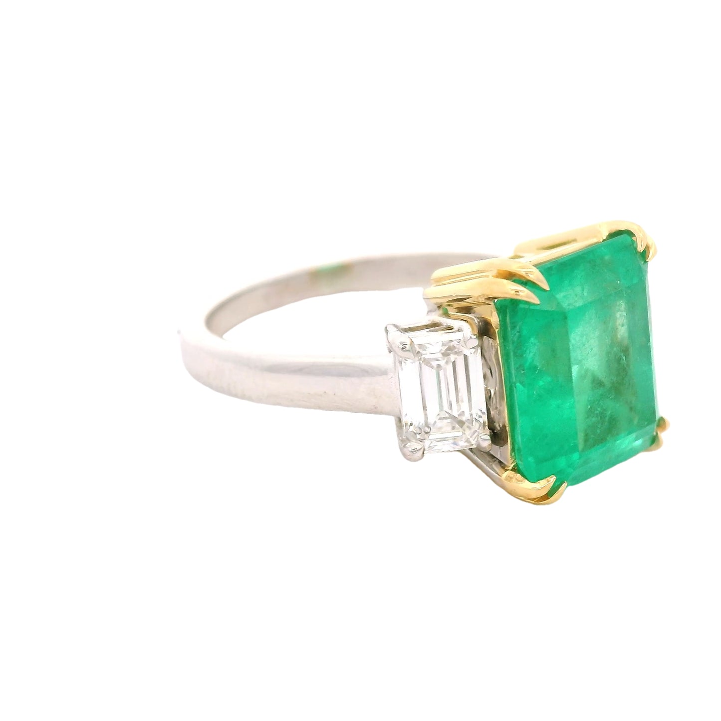 Columbian Emerald Cut Emerald & Emerald Cut Diamond Ring