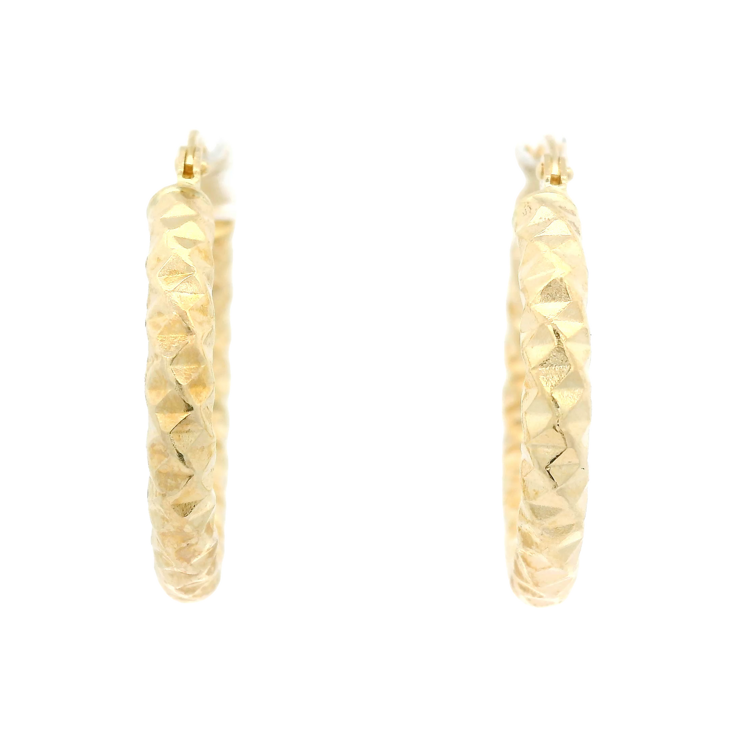 Diamond Pattern Gold Hoops