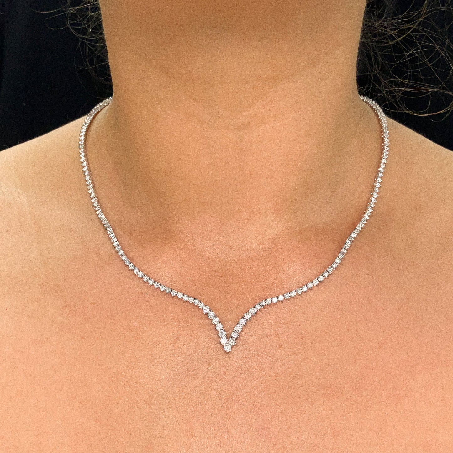 6.80cts Chevron Shaped Diamond Tennis Necklace, 14k - Forever Rox Fine Jewelry