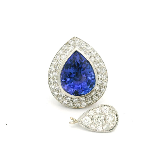 Pear Shape Tanzanite & Diamond Convertible to Pendant Ring with Diamond Bail