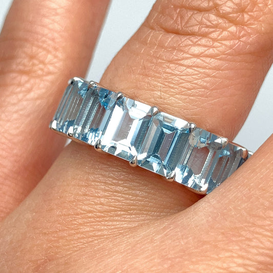 7.80cts Aquamarine Emerald Cut Eternity Band, 18k - Forever Rox Fine Jewelry