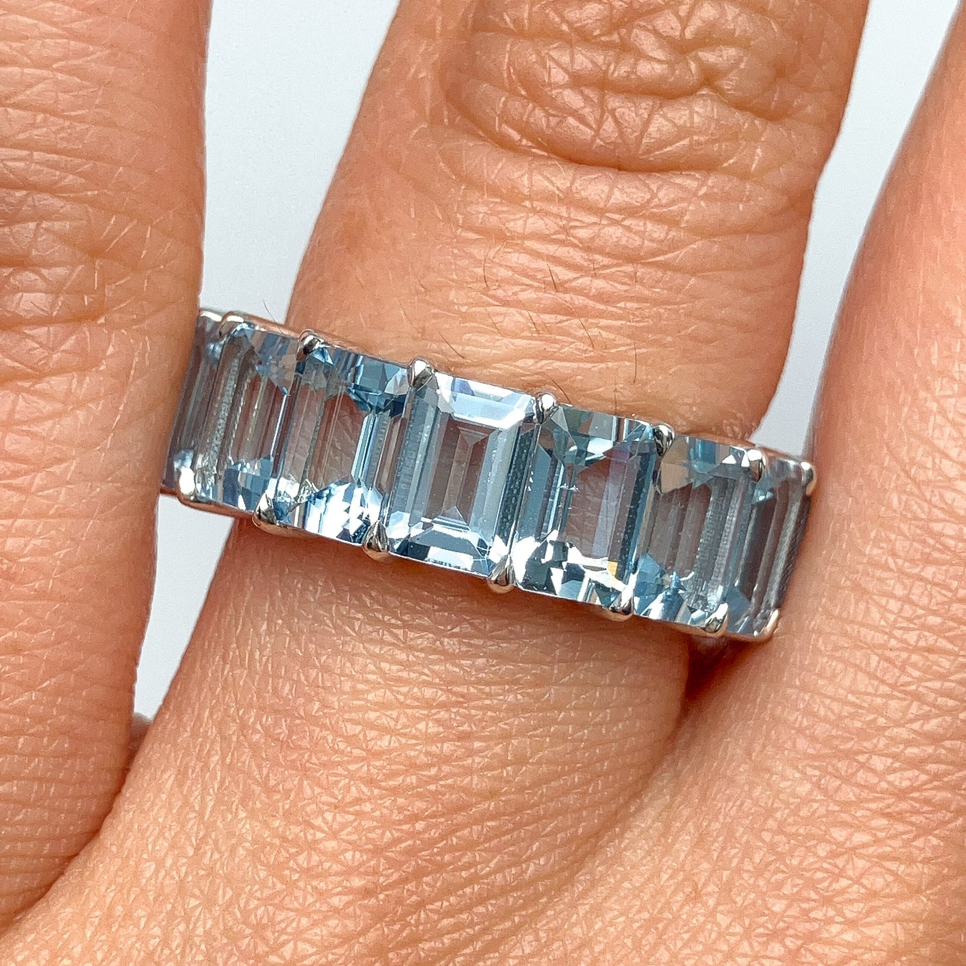 7.80cts Aquamarine Emerald Cut Eternity Band, 18k - Forever Rox Fine Jewelry