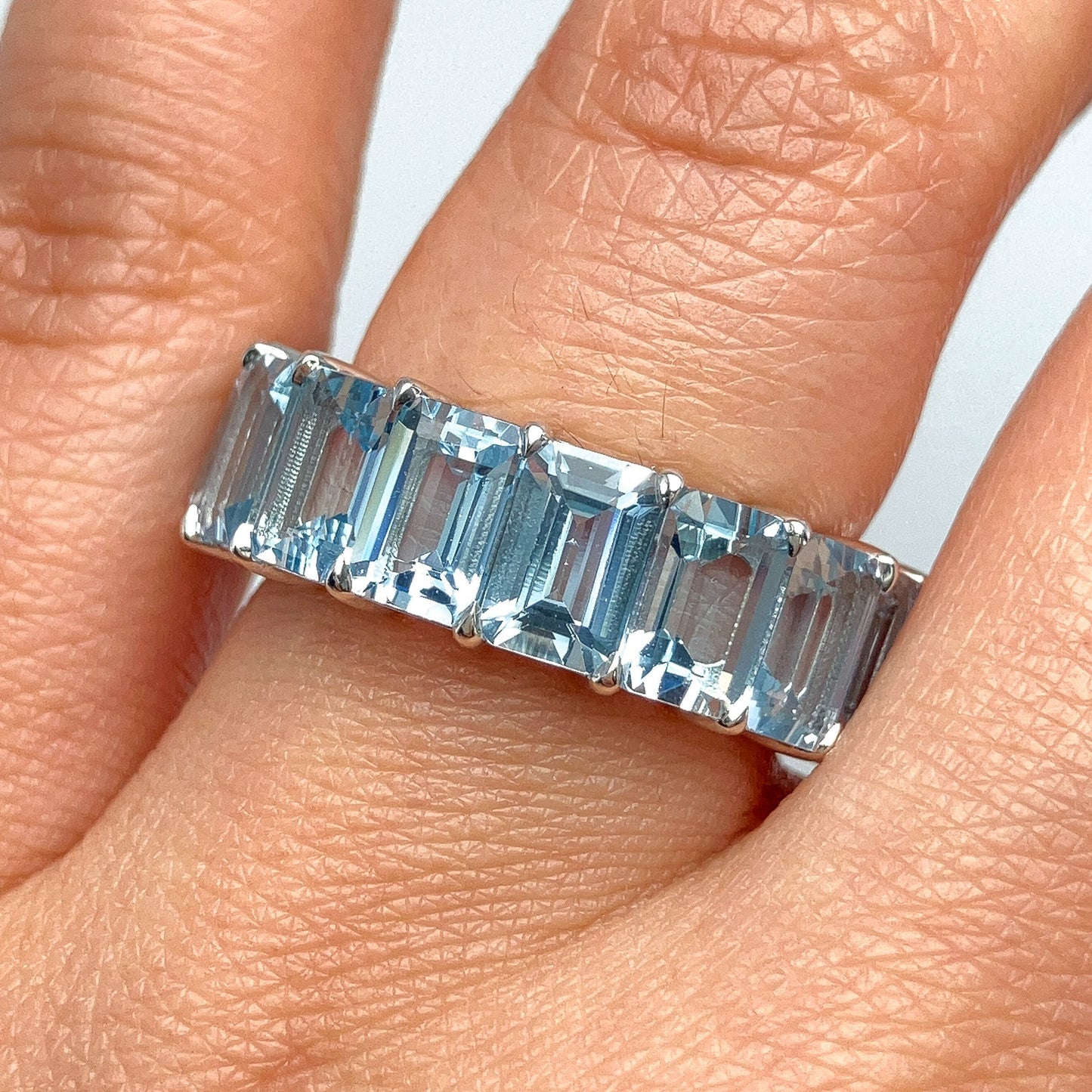 7.80cts Aquamarine Emerald Cut Eternity Band, 18k - Forever Rox Fine Jewelry